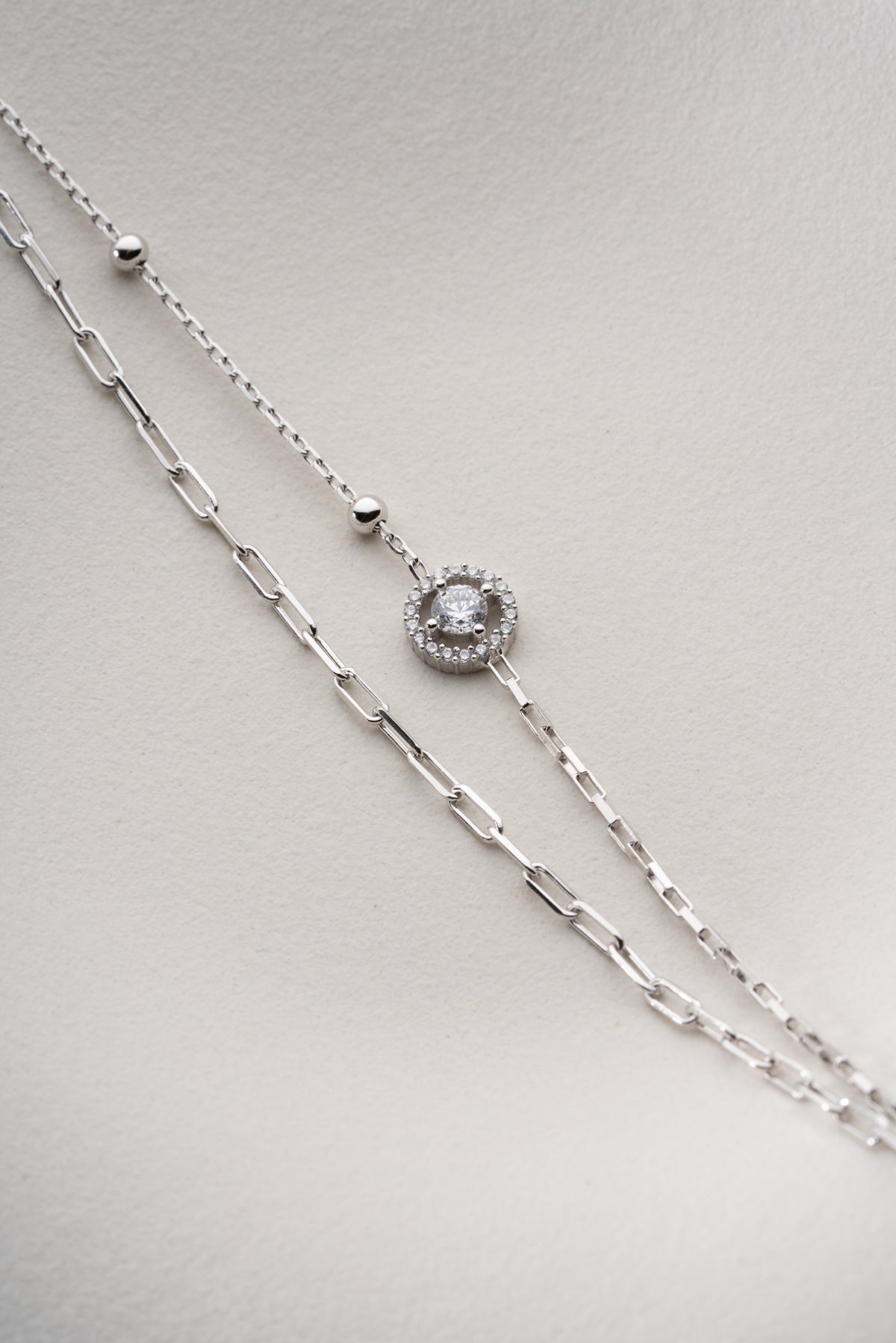 Layered Double Chain Halo Bracelet in Silver