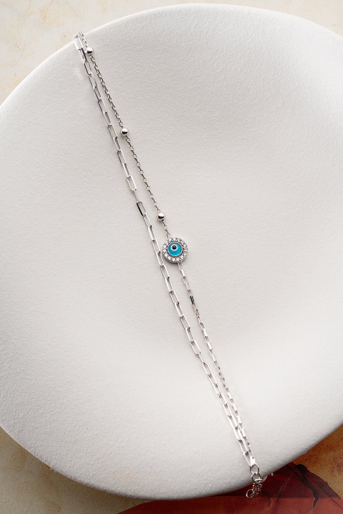 Evil Eye Double Chain Bracelet in Silver