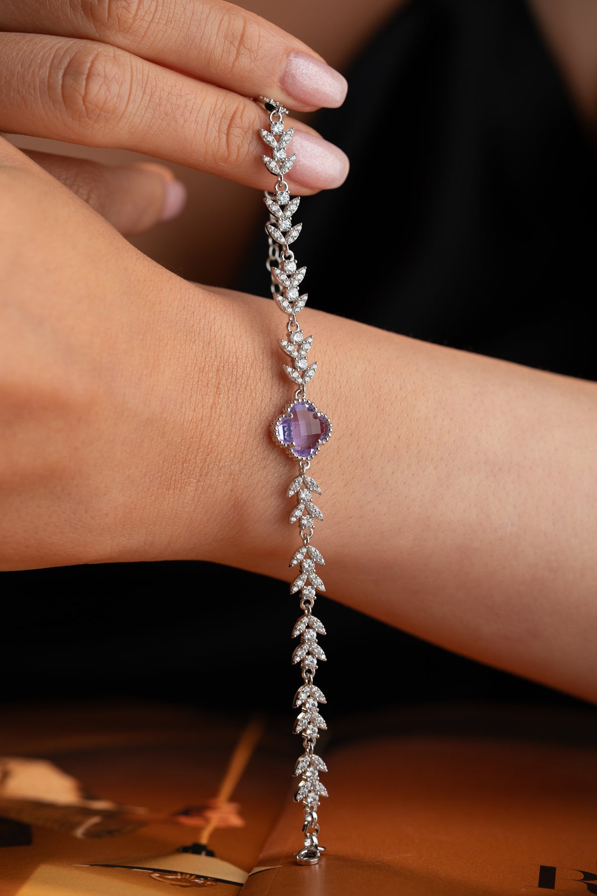 Purple Clover Vine Bracelet in Silver