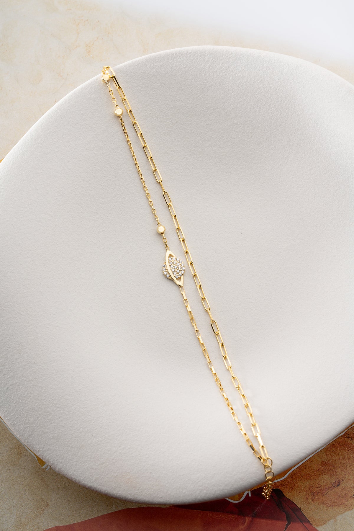 Double Chain Pave Orbit Bracelet in Gold