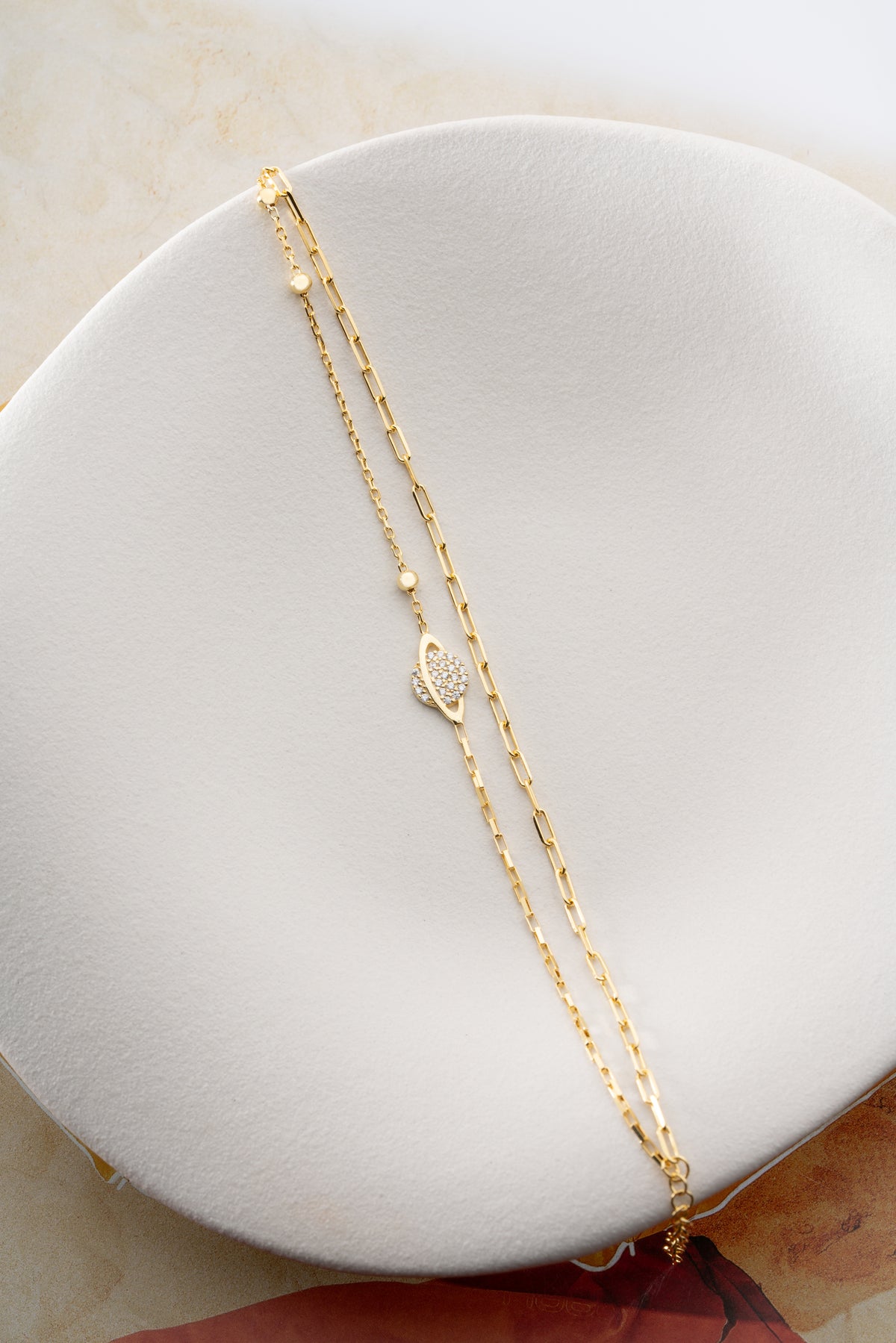 Double Chain Saturn Bracelet in Gold