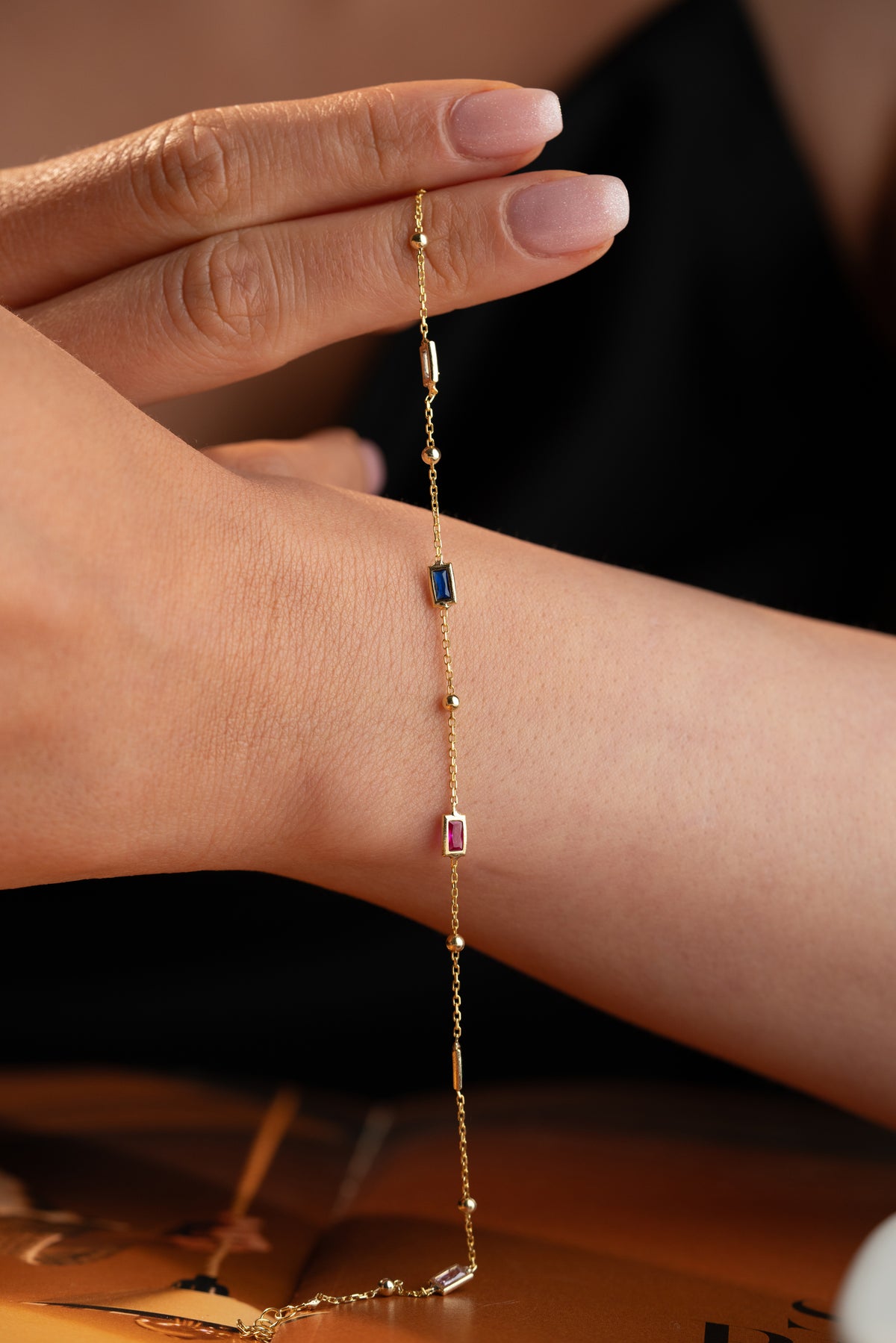 Colorful Baguette Gemstone Bracelet in Gold