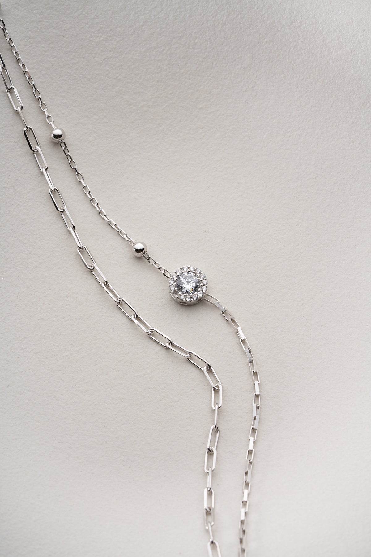 Layered Chain Halo Solitaire Bracelet