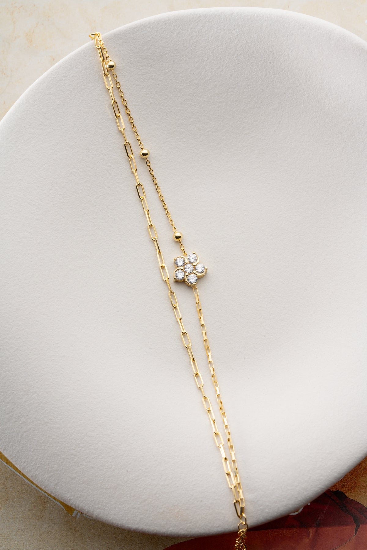 Double Chain Flower Bracelet in Gold