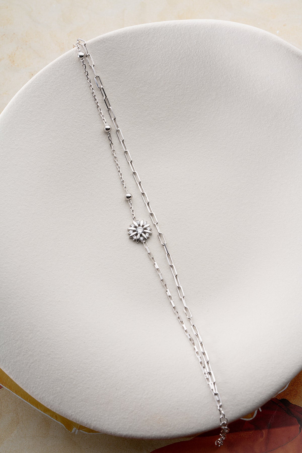 Flower Charm Layered Chain Bracelet
