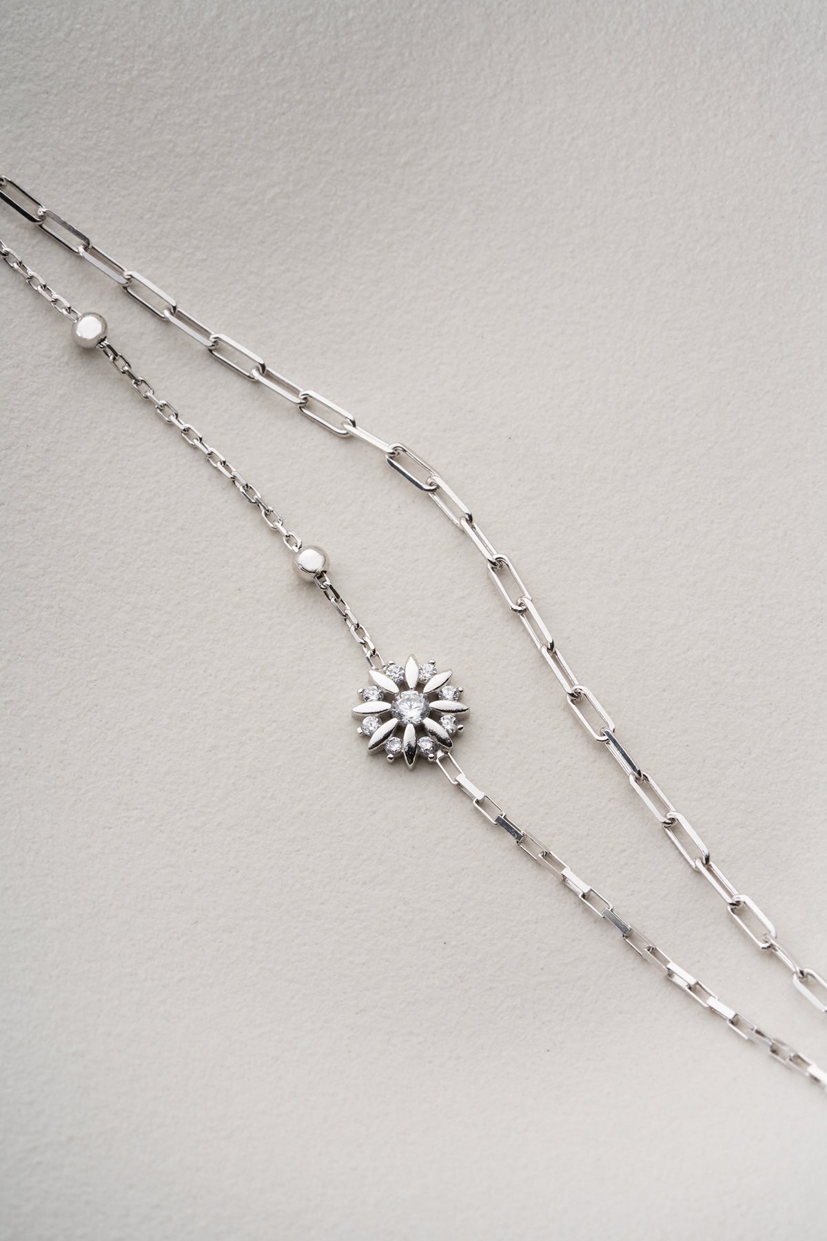 Flower Charm Layered Chain Bracelet