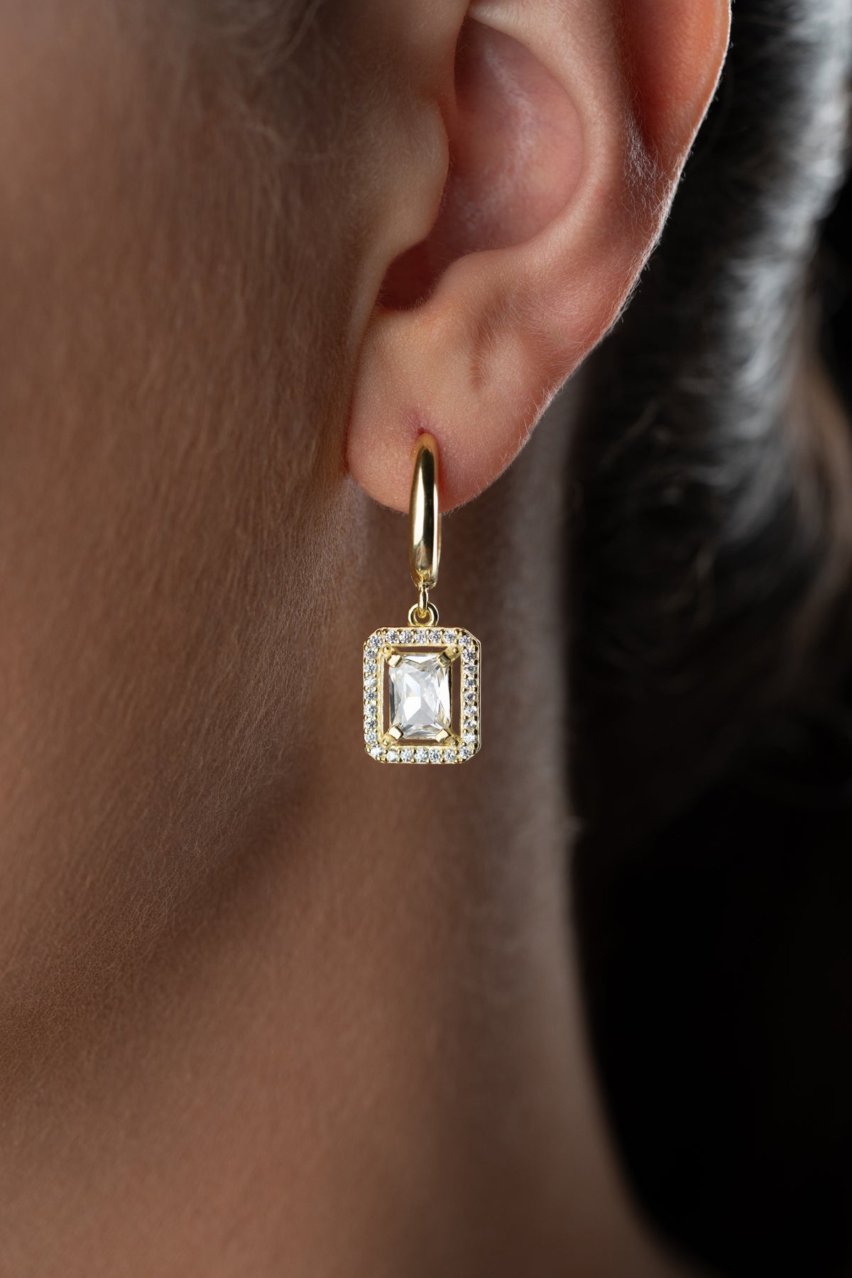 Emerald Cut Crystal Halo Earrings