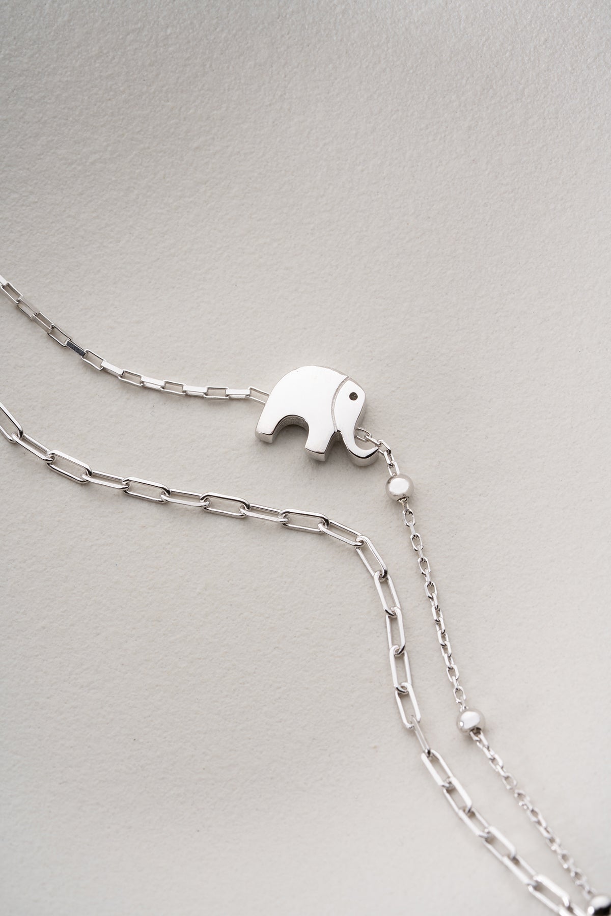 Elephant Charm Double Chain Bracelet in Silver