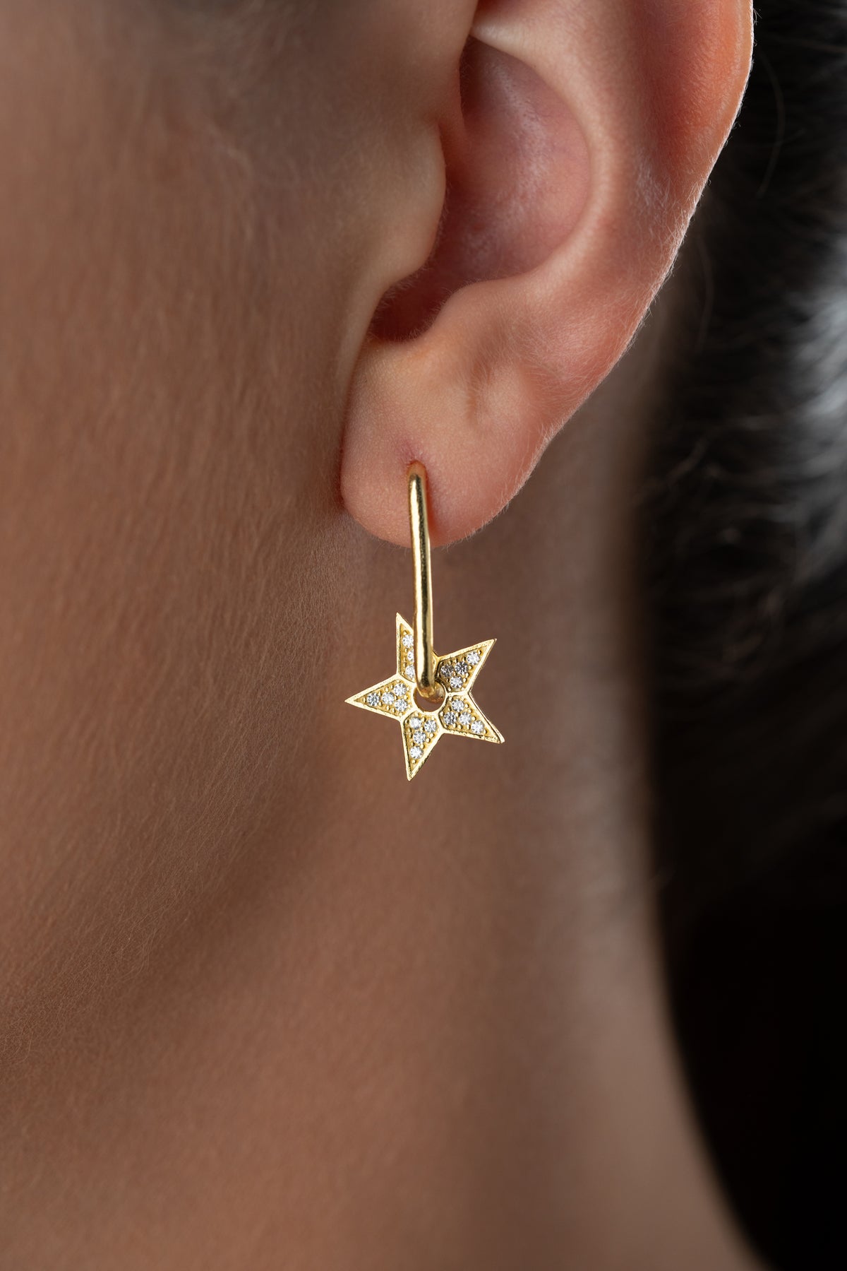 Pave Star Charm Hoop Earrings in Gold