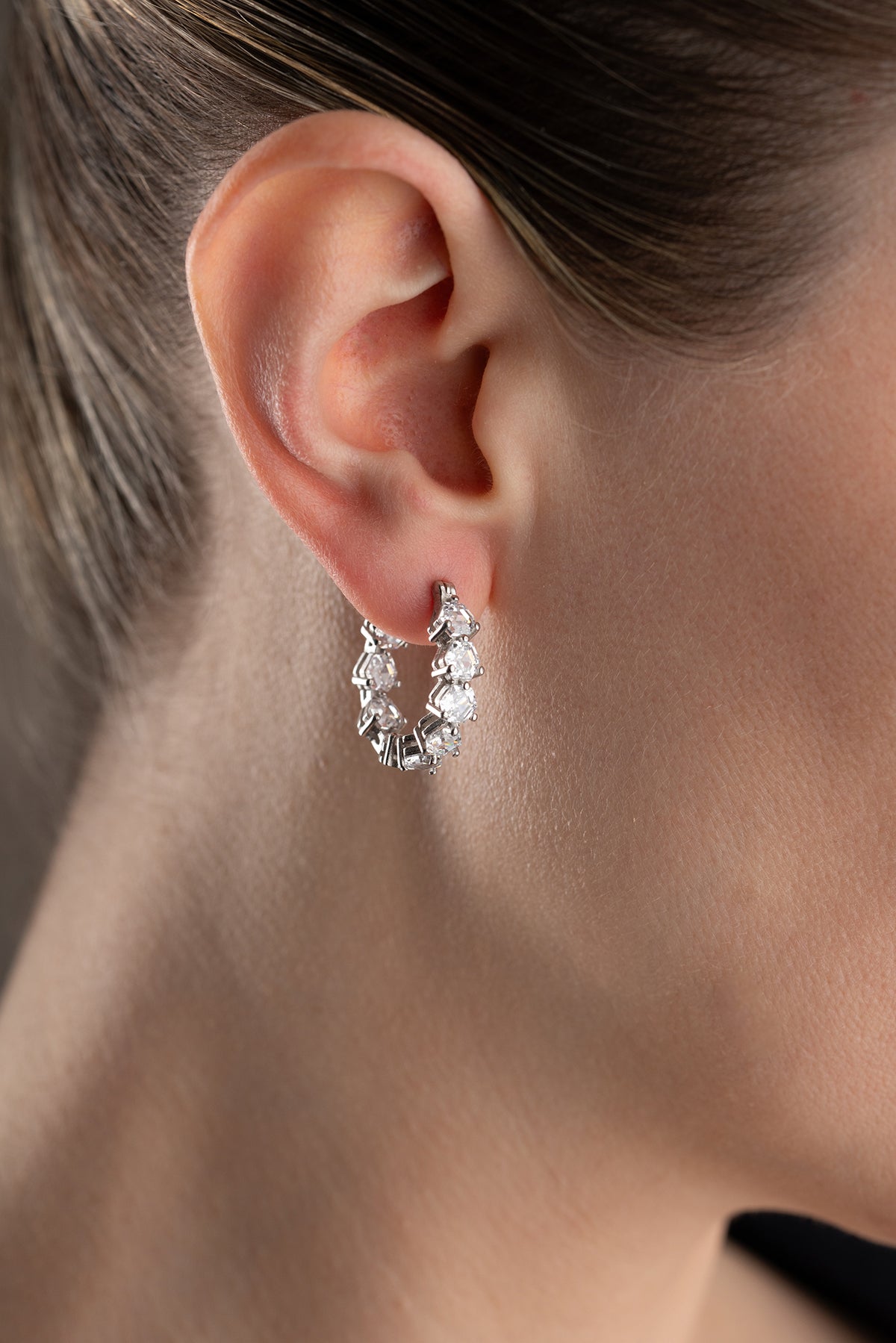 Hexagon Crystal Eternity Hoop Earrings