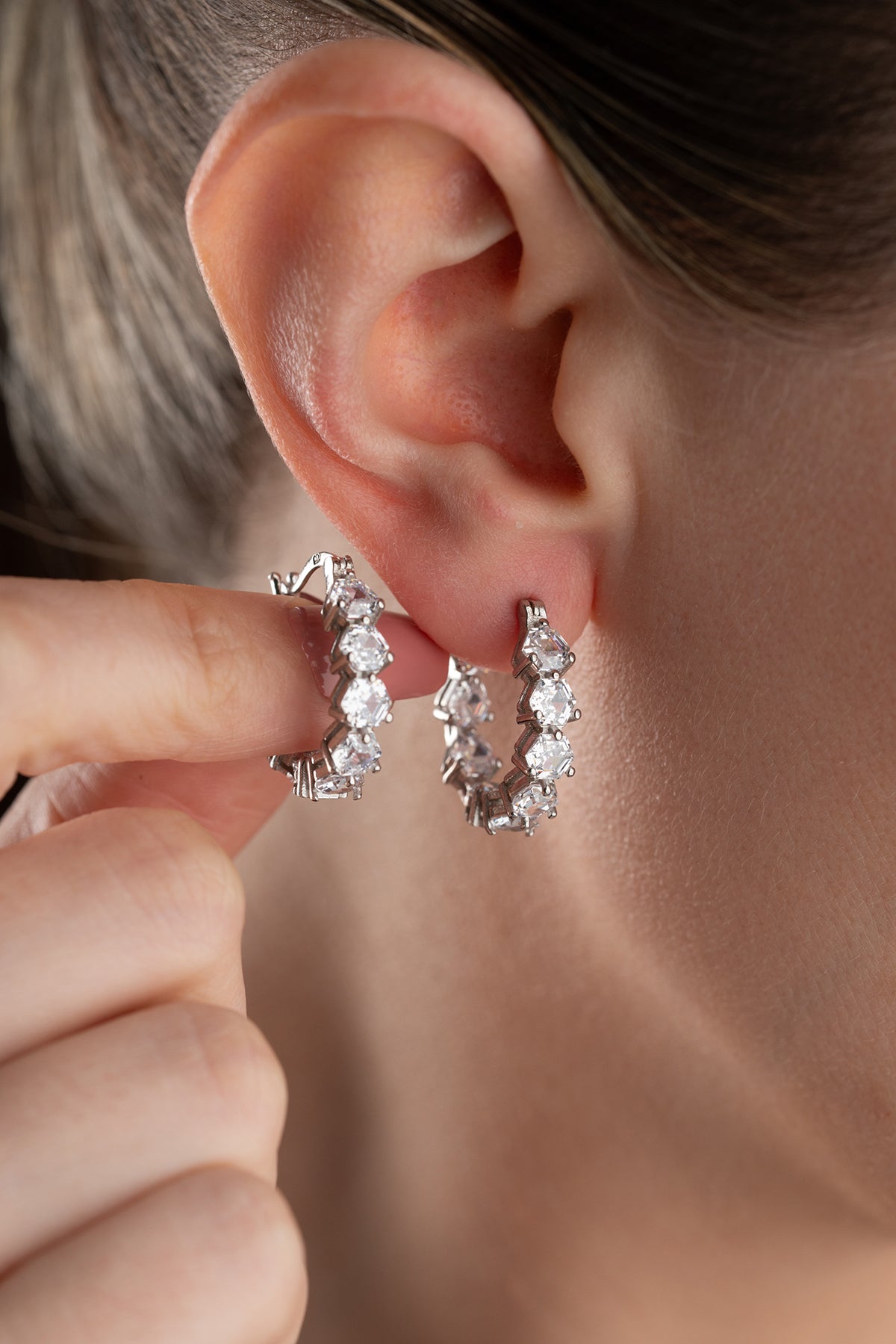 Hexagon Crystal Eternity Hoop Earrings