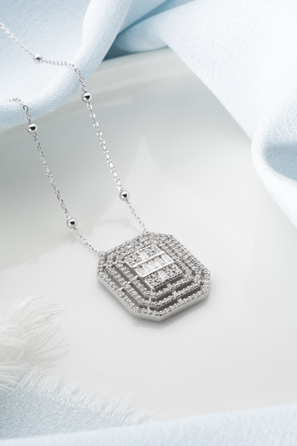Art Deco Baguette Crystal Pendant Necklace