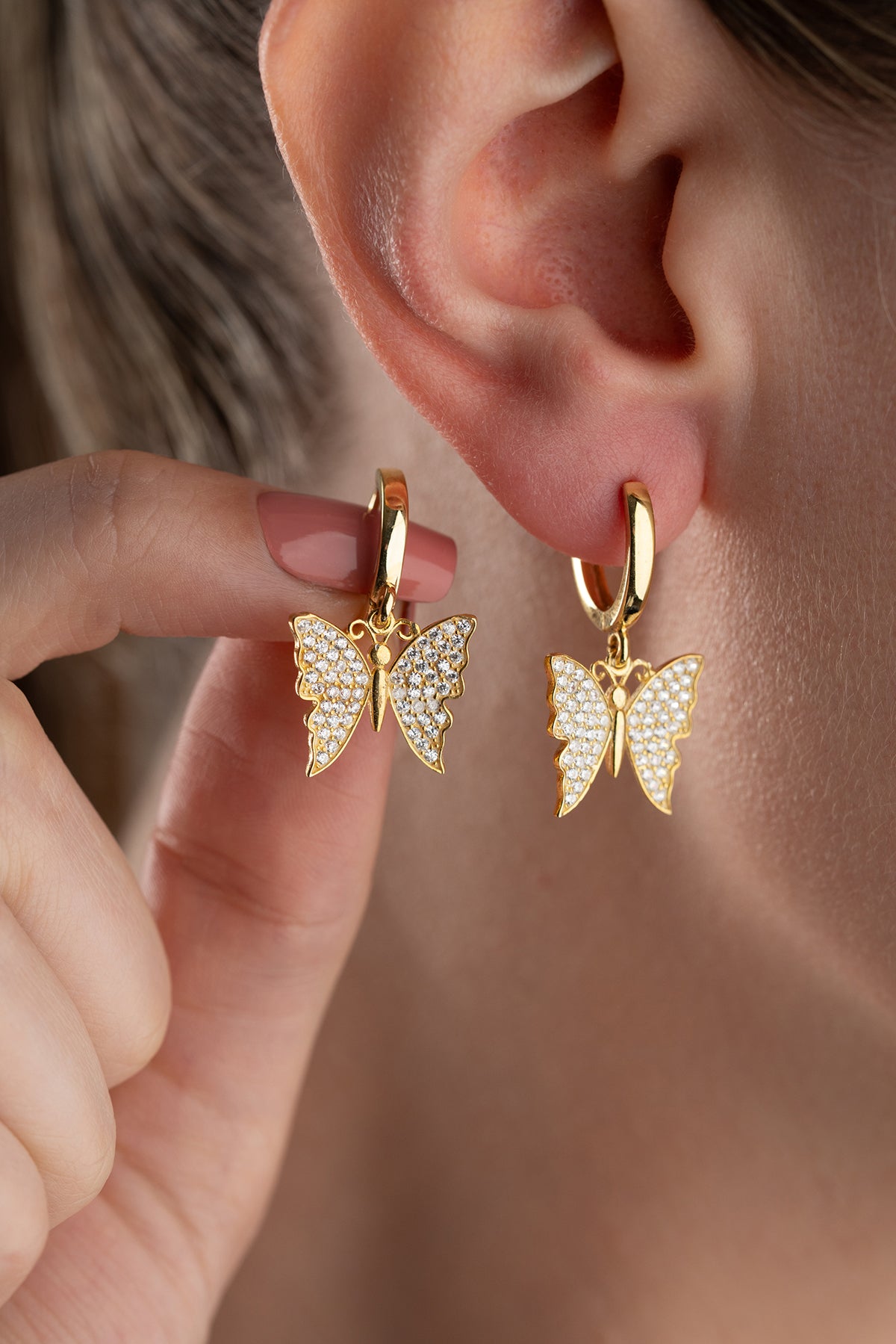 Pave Crystal Butterfly Hoop Earrings