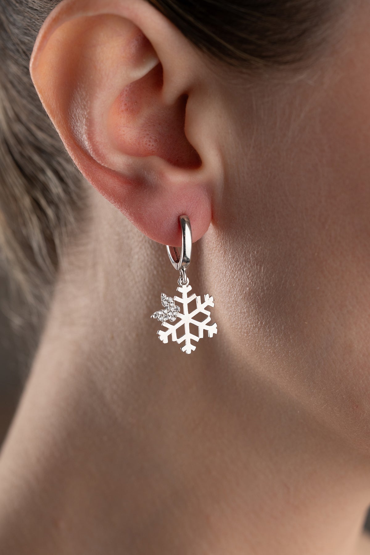 Silver Snowflake Crystal Drop Earrings