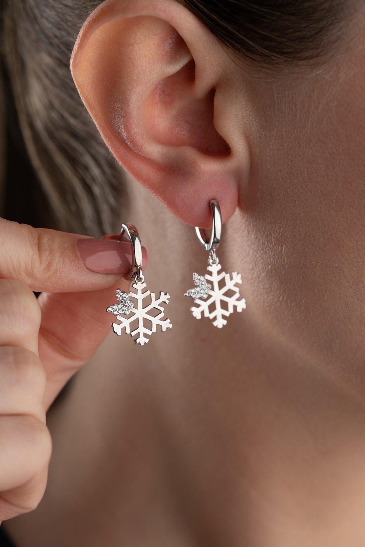 Silver Snowflake Crystal Drop Earrings