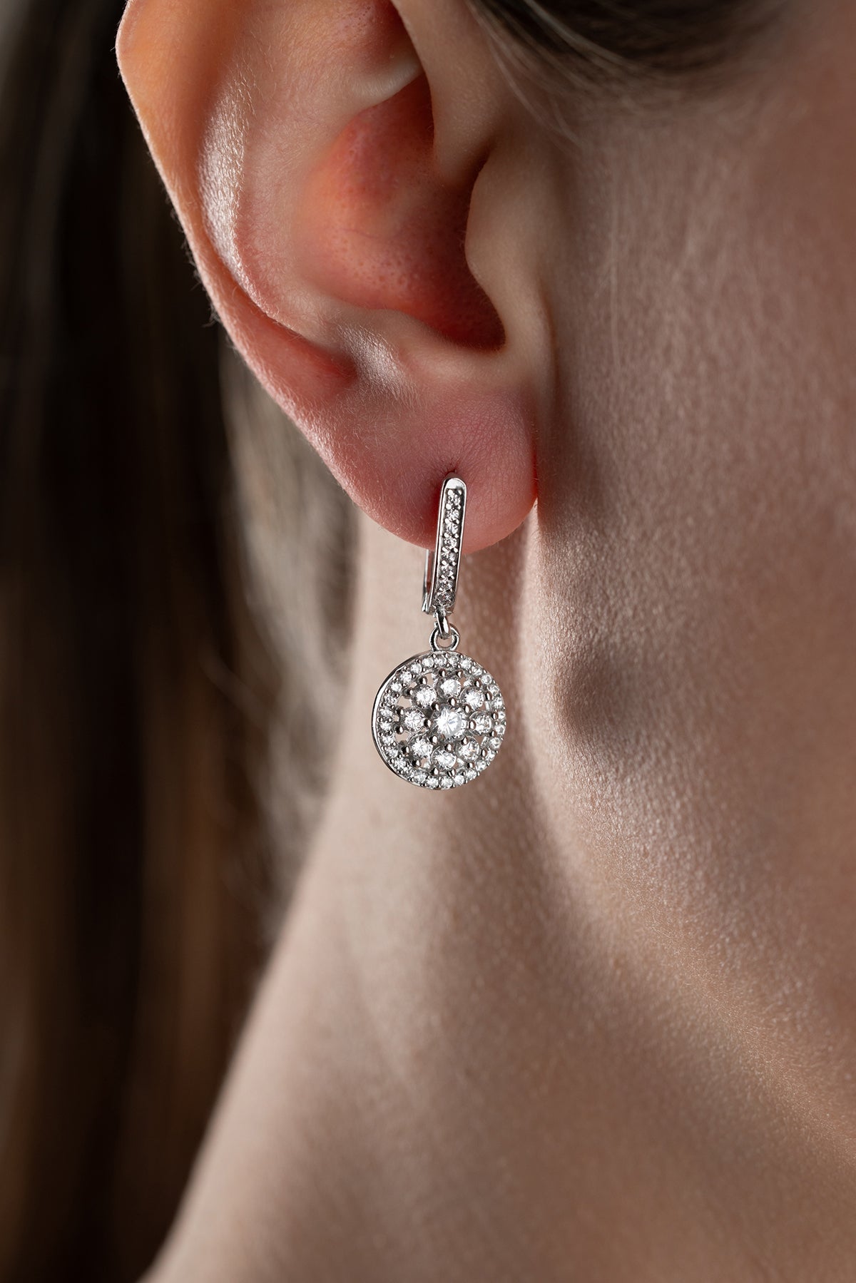 Pave Crystal Halo Drop Earrings