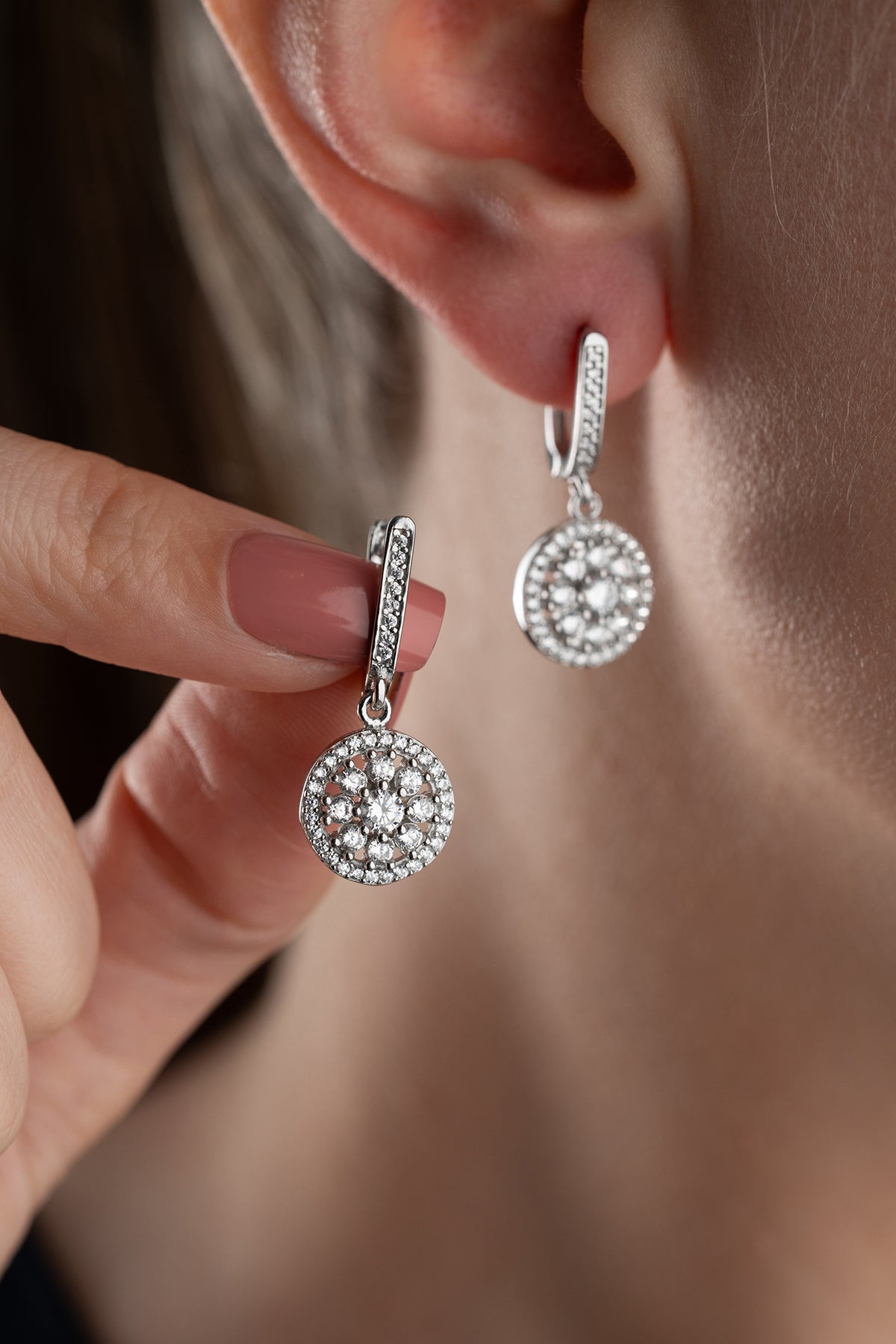 Pave Crystal Halo Drop Earrings