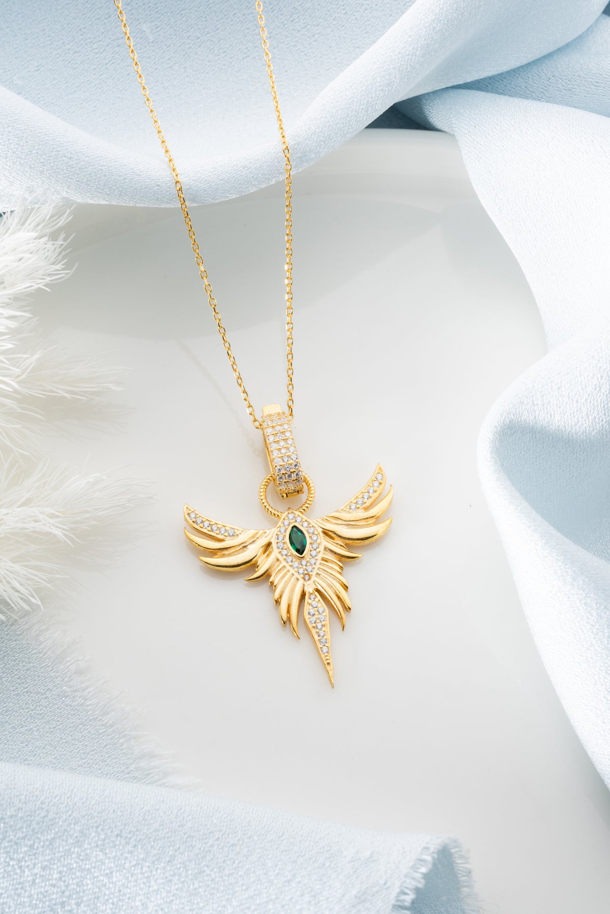 Gold Phoenix Wing Pendant Necklace