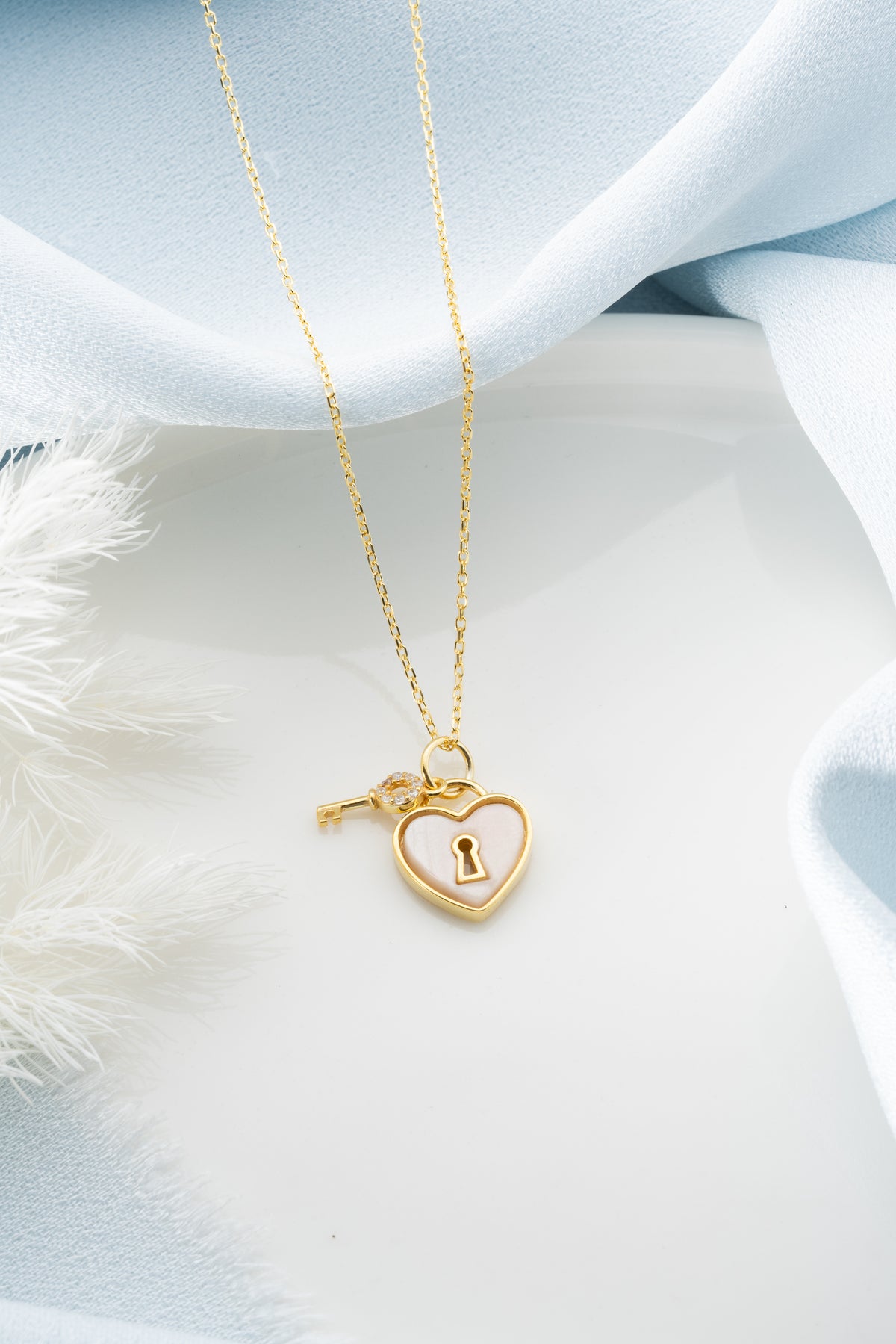 Heart Lock and Key Charm Necklace