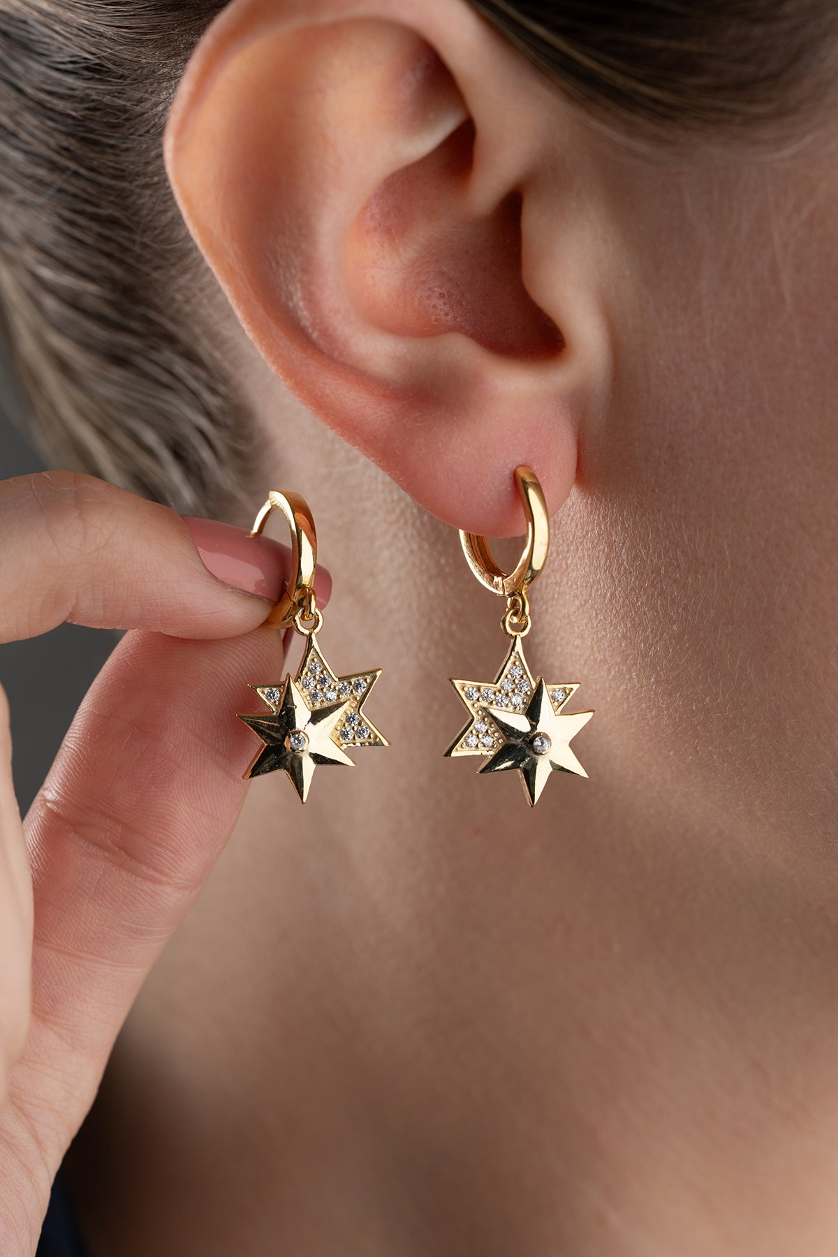 Double Star Charm Drop Earrings