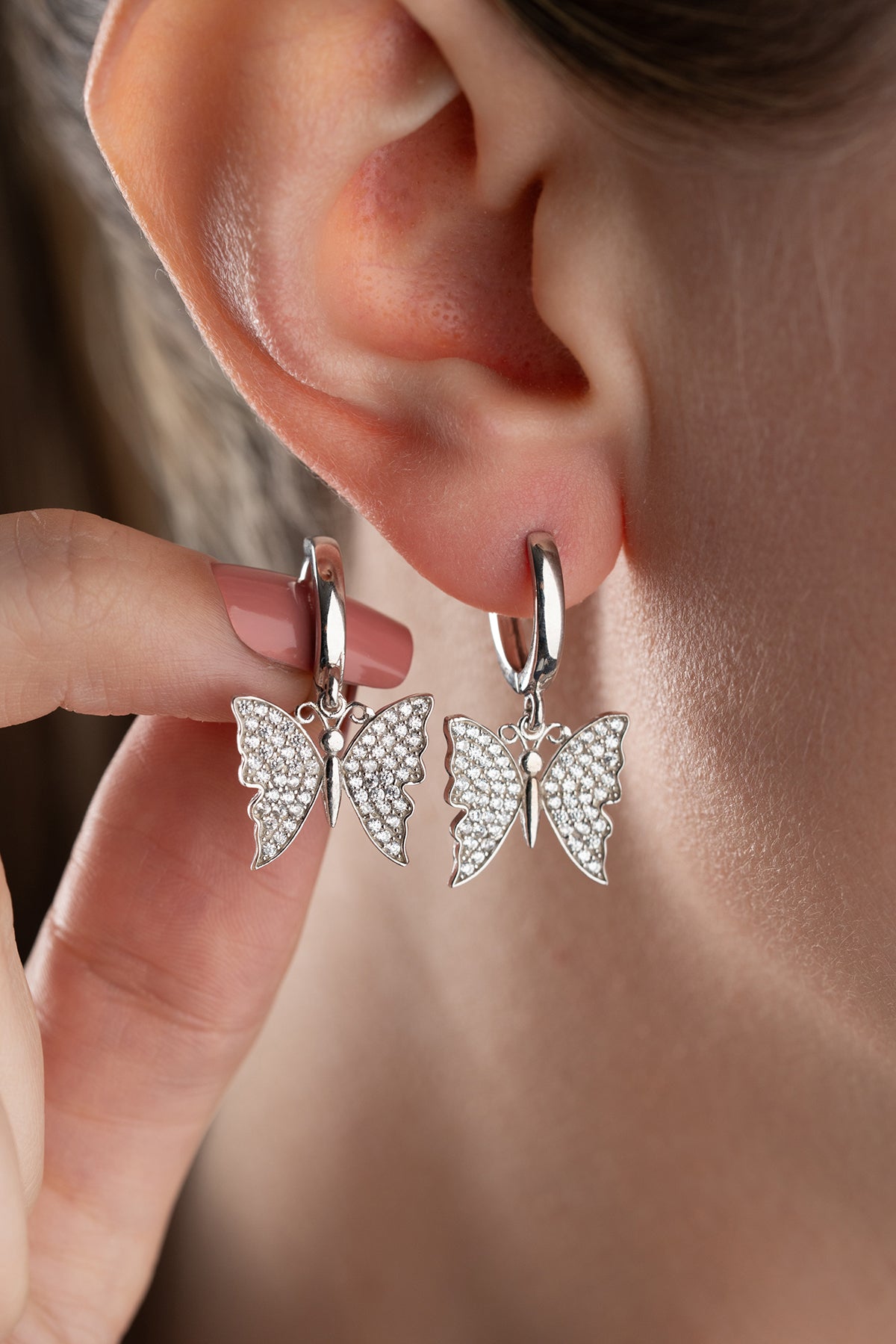 Pave Crystal Butterfly Hoop Earrings
