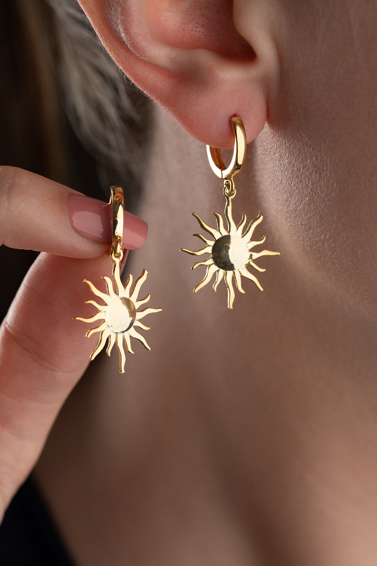 Sun and Moon Huggie Hoop Earrings