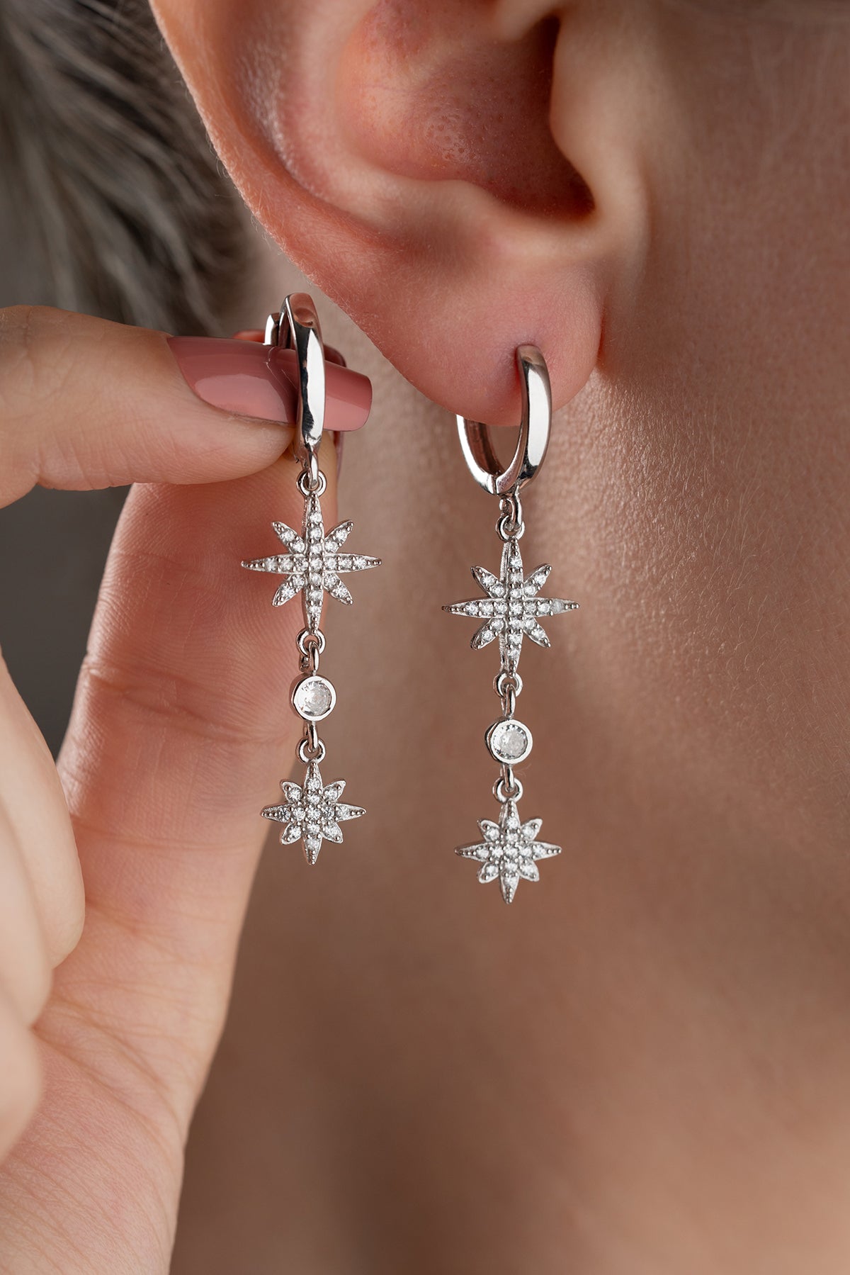 Double Starburst Huggie Drop Earrings