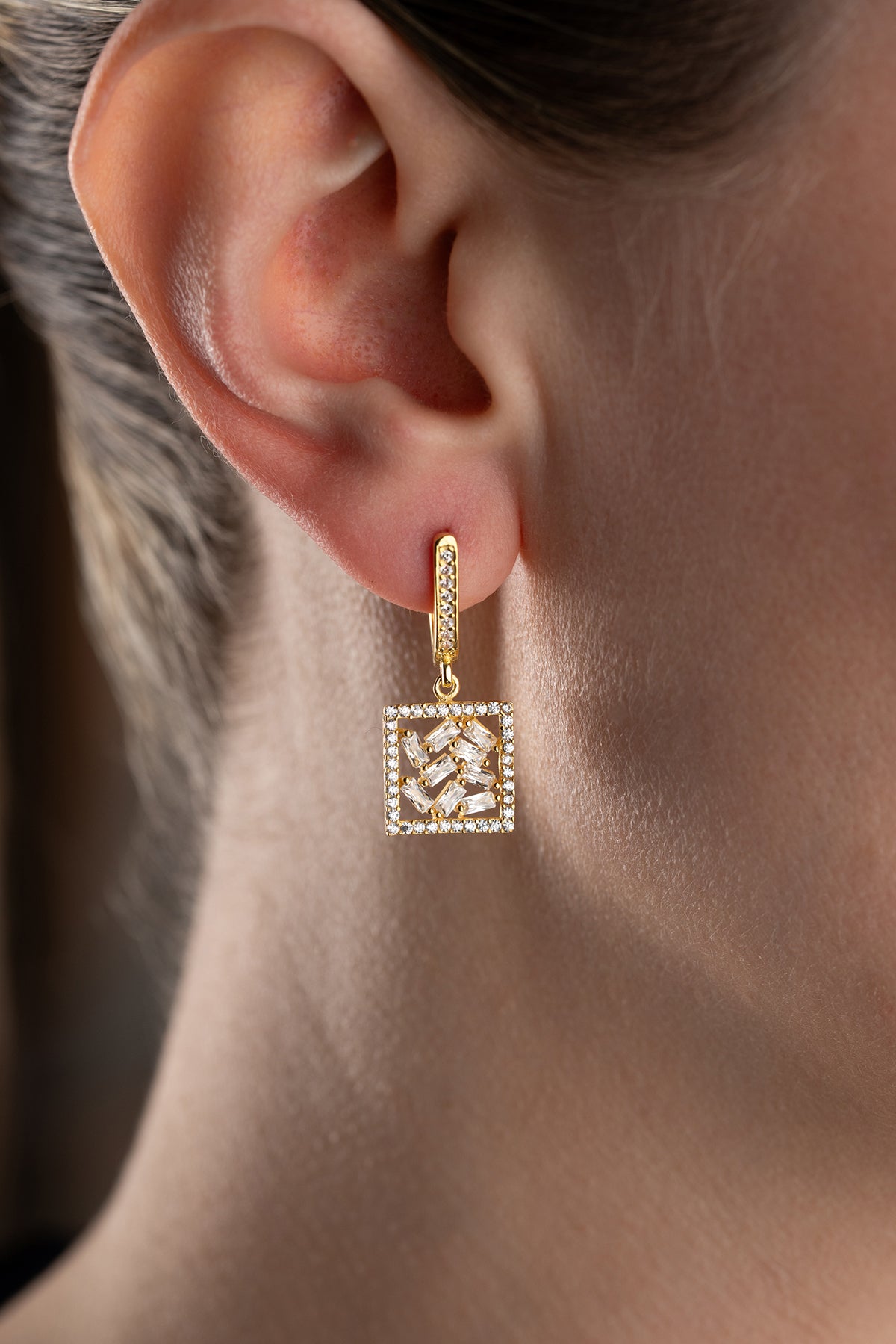 Baguette Crystal Square Drop Earrings