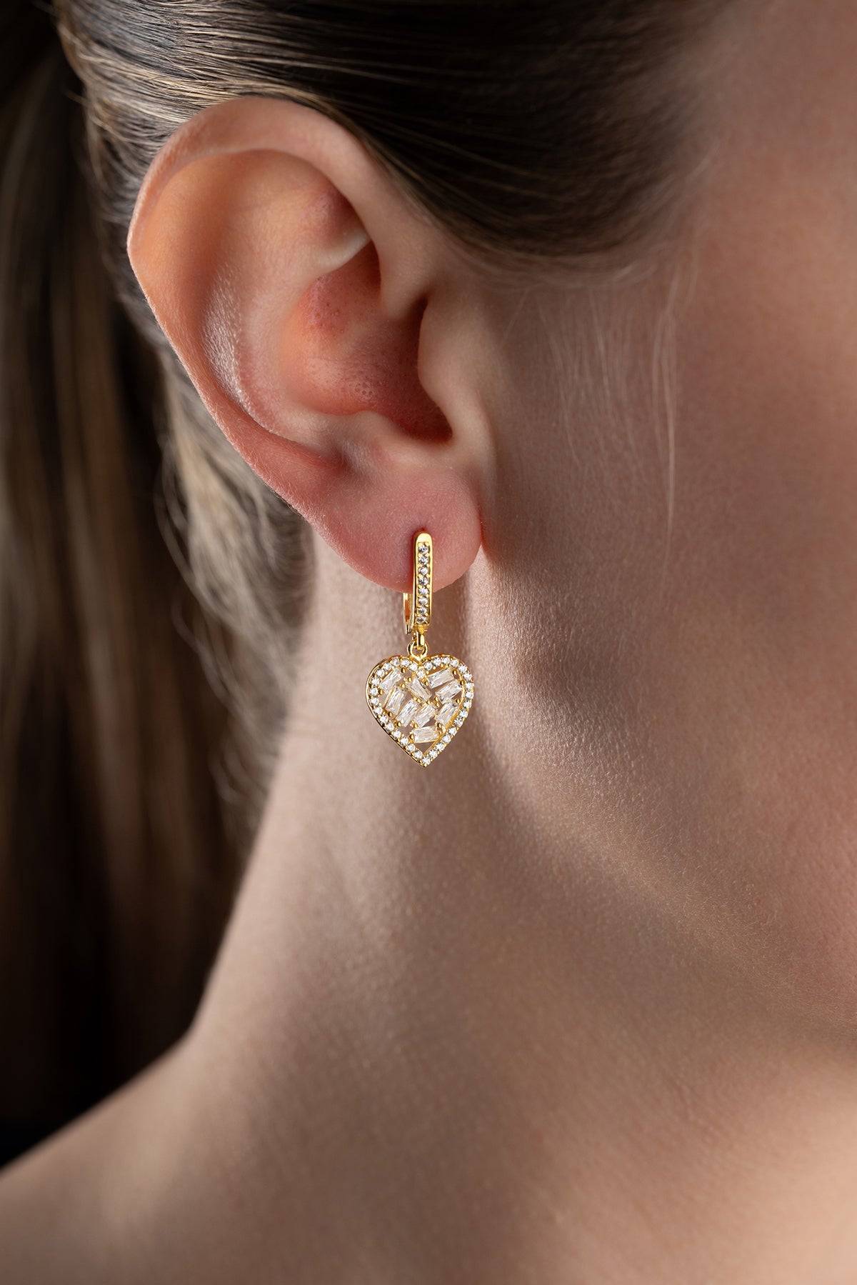 Baguette Crystal Heart Hoop Earrings
