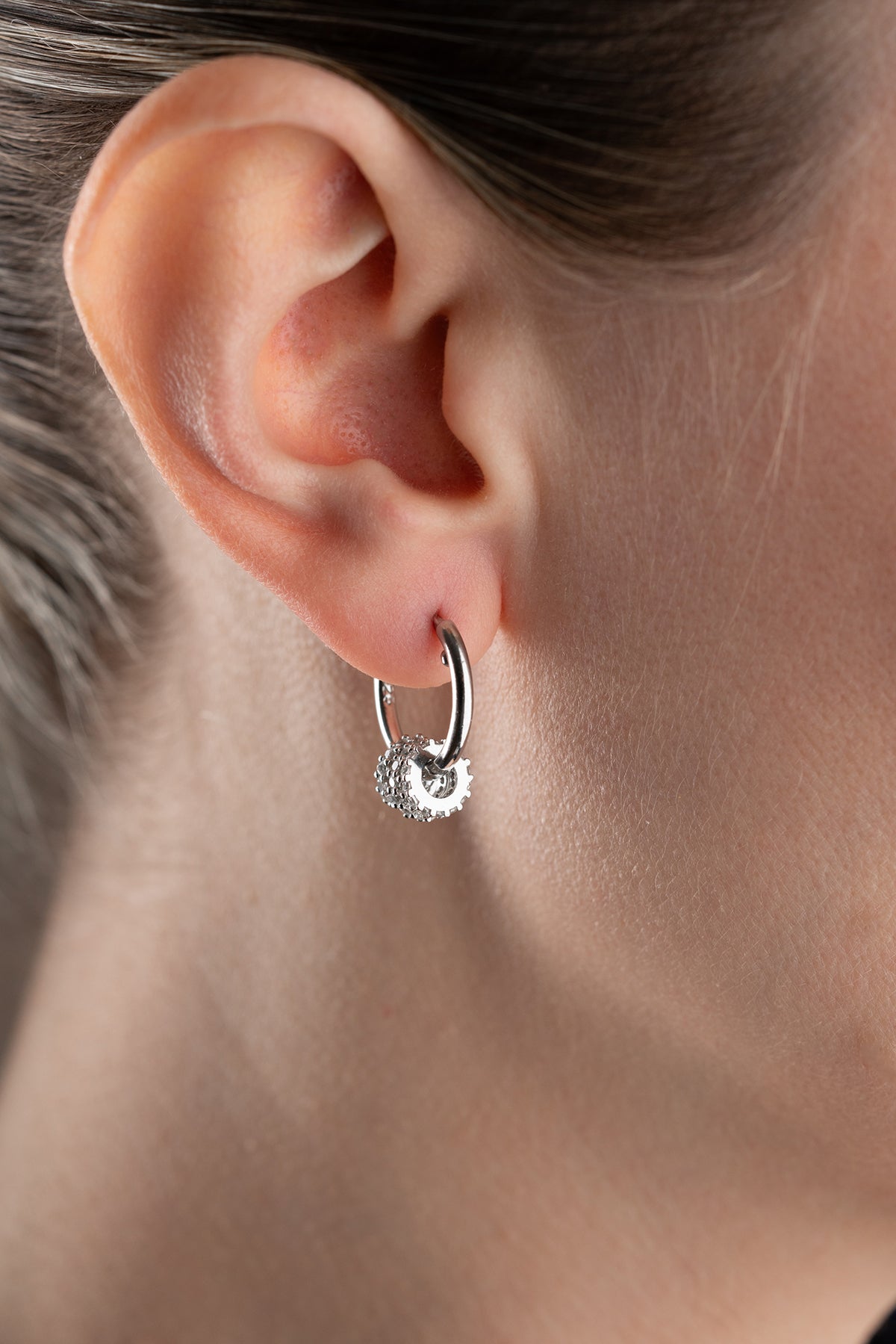 Pave Crystal Ring Charm Hoop Earrings
