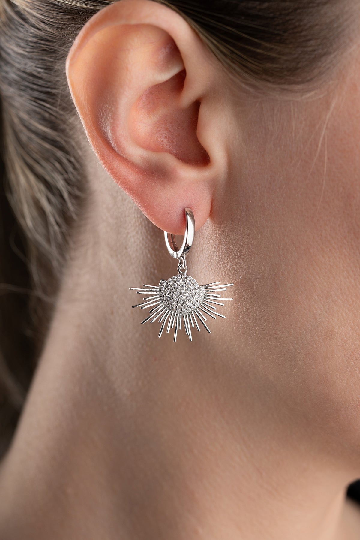 Sunburst Pave Drop Huggie Earrings