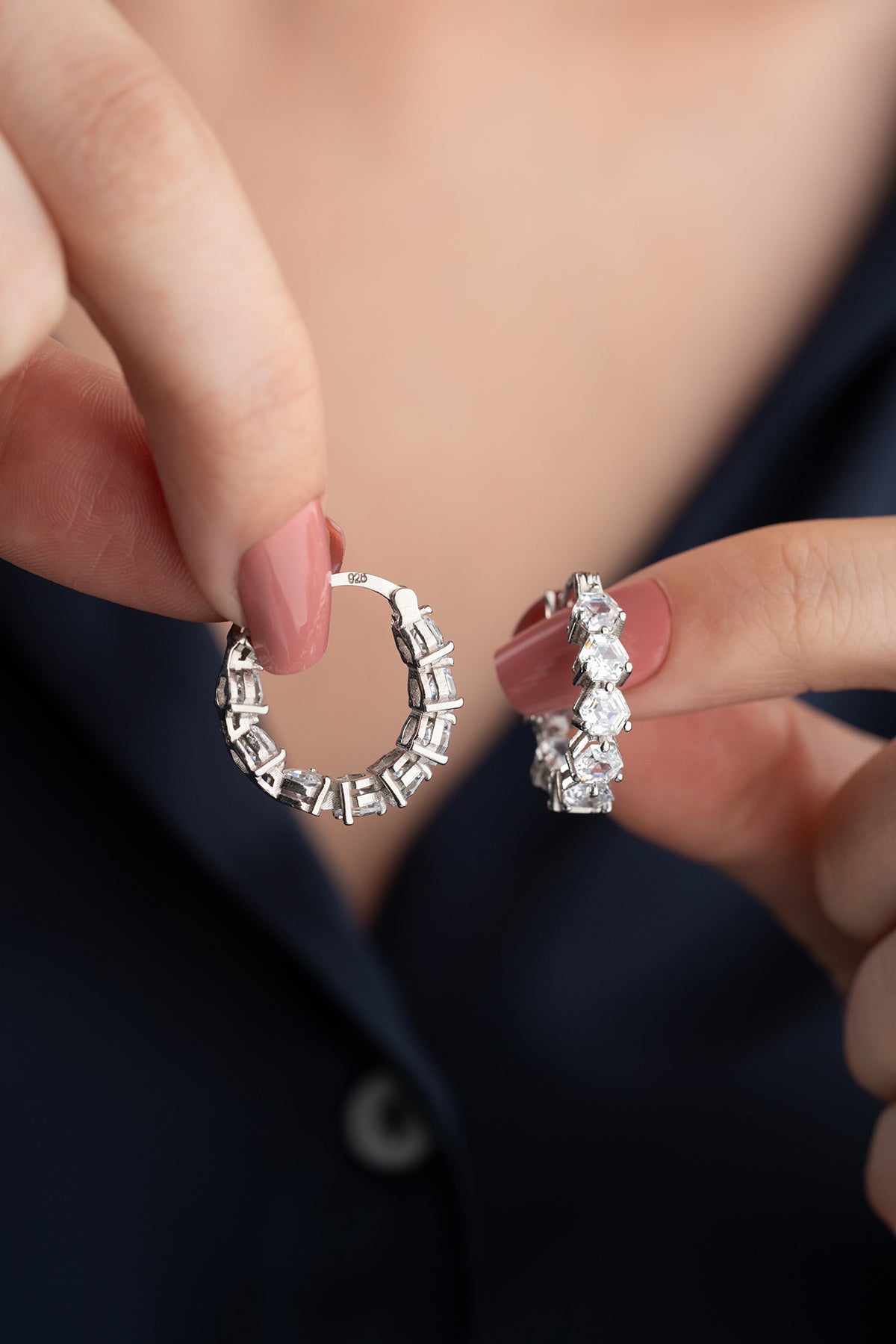 Hexagon Crystal Eternity Hoop Earrings