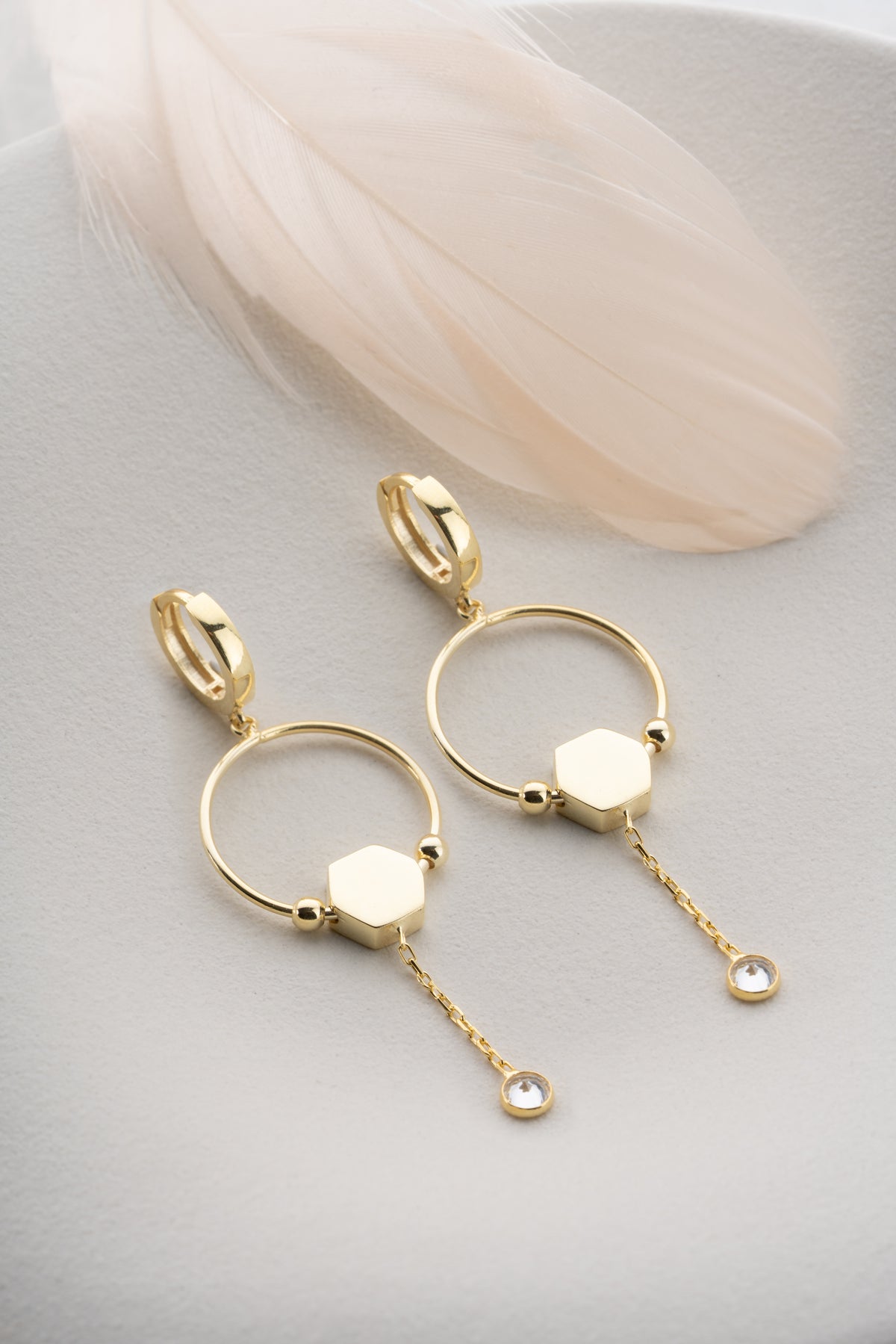 Hexagon Crystal Drop Hoop Earrings