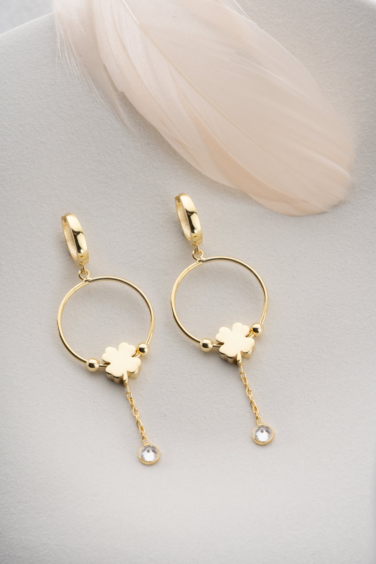 Four Leaf Clover Hoop Drop Earrings
