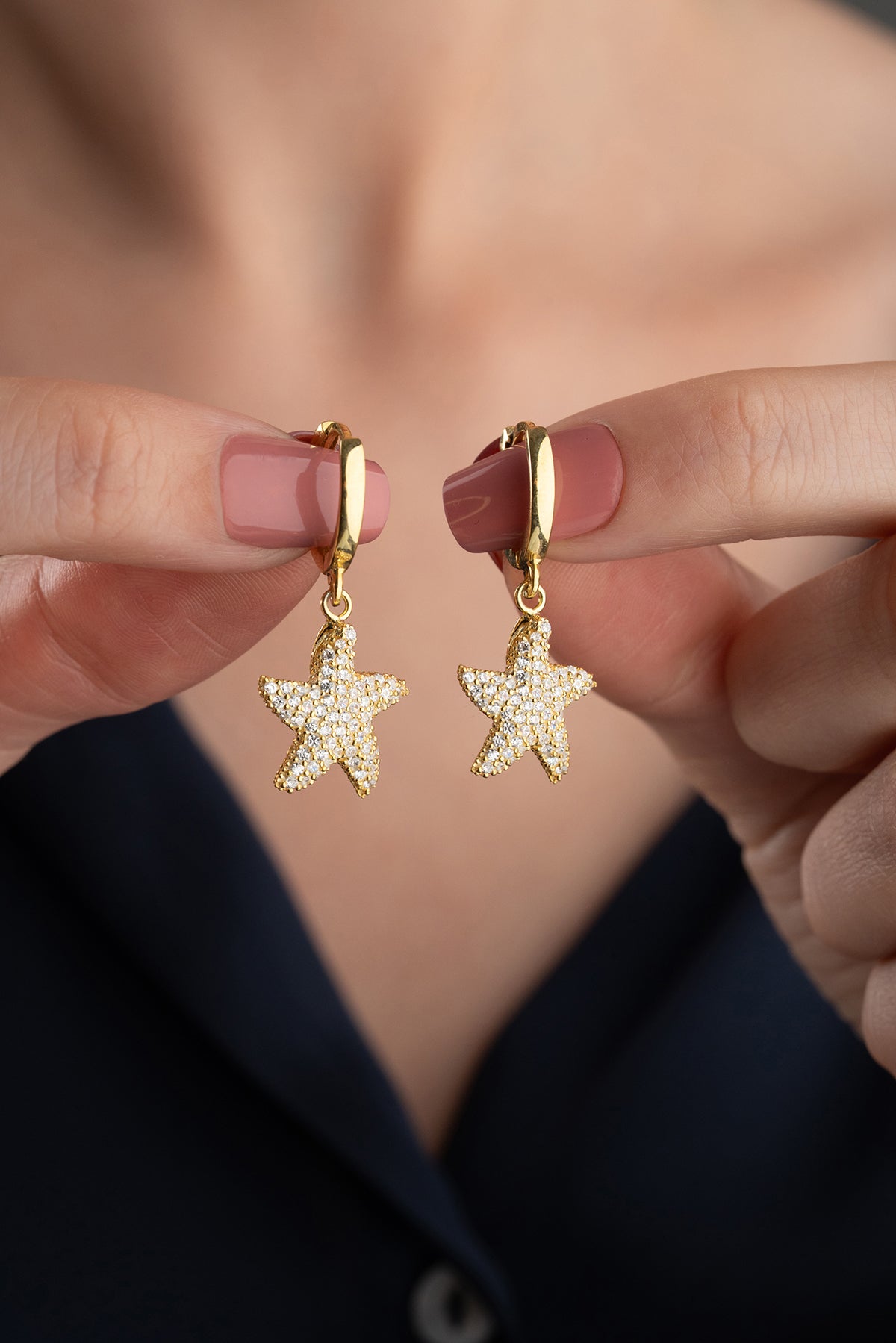 Pave Starfish Drop Earrings