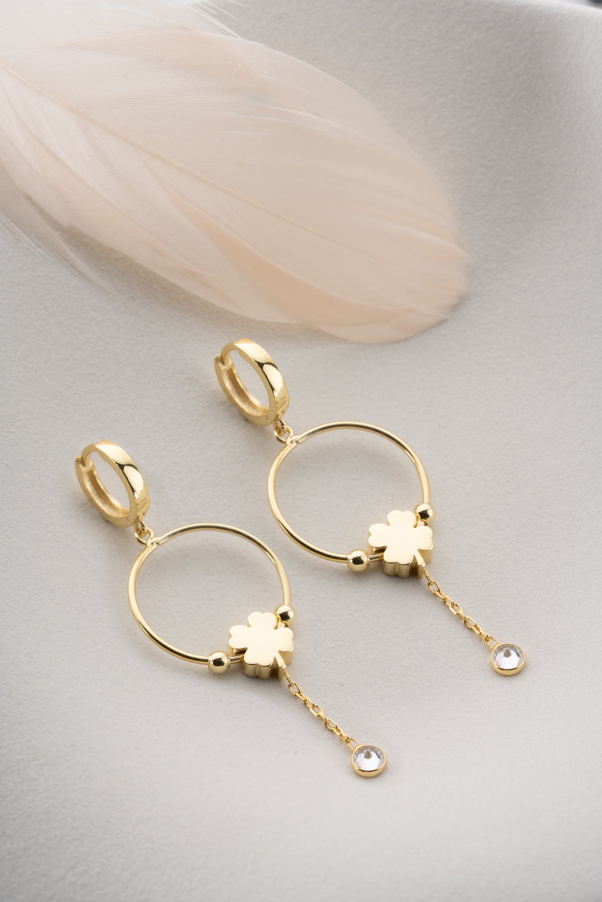Four Leaf Clover Hoop Drop Earrings