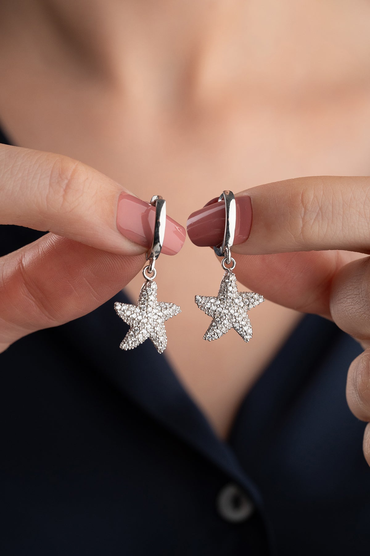 Pave Starfish Drop Earrings