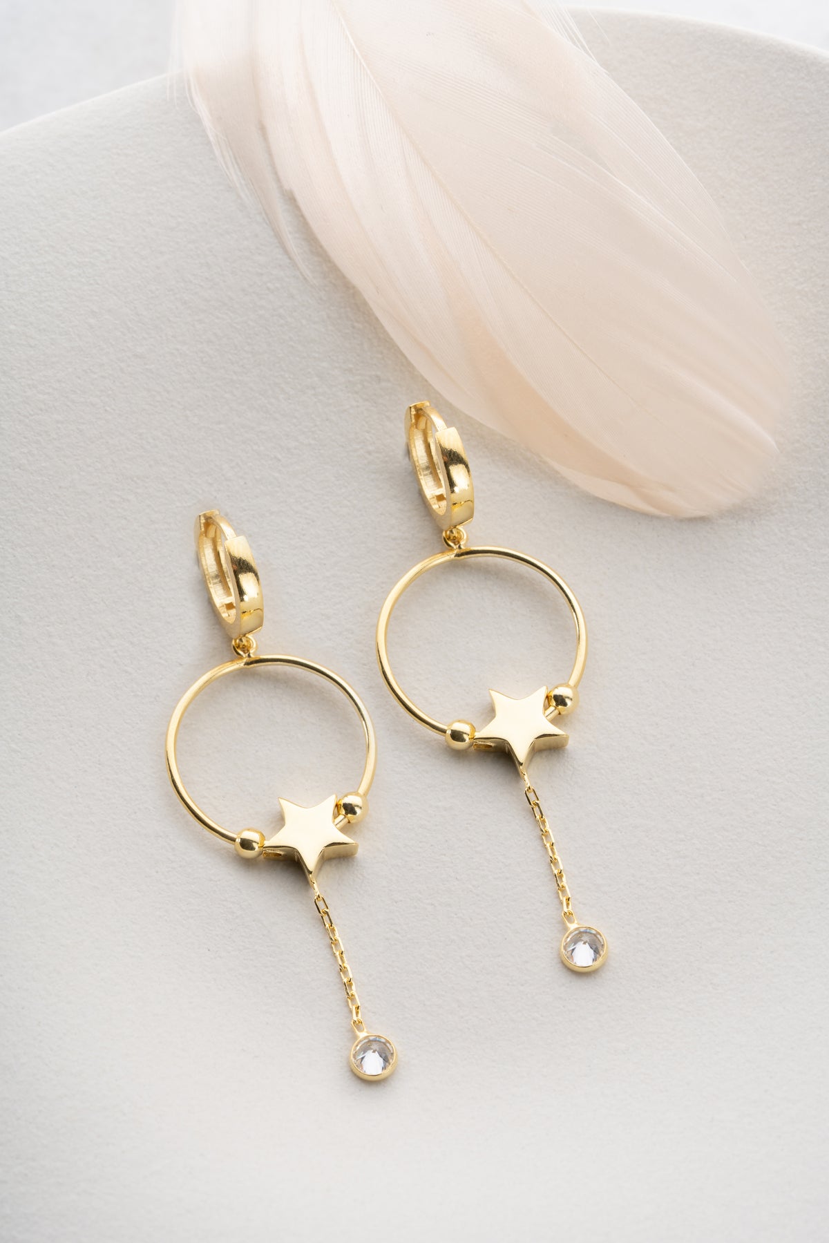 Star Charm Hoop Drop Earrings in Gold
