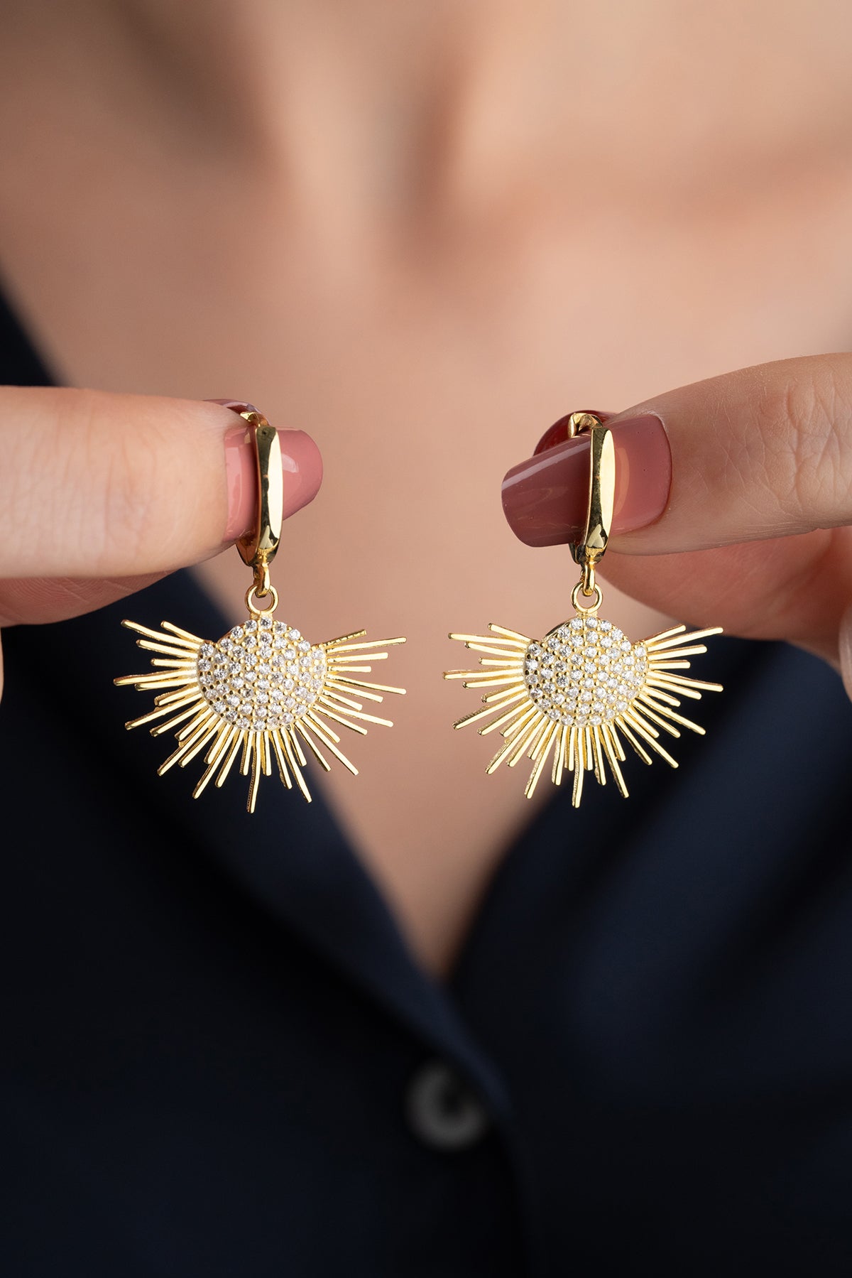 Sunburst Pave Drop Huggie Earrings