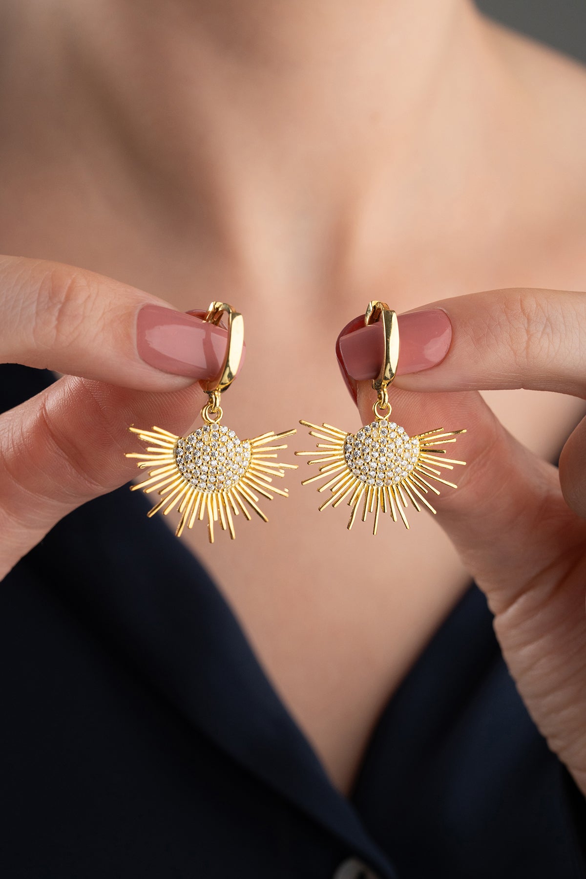 Sunburst Pave Drop Huggie Earrings
