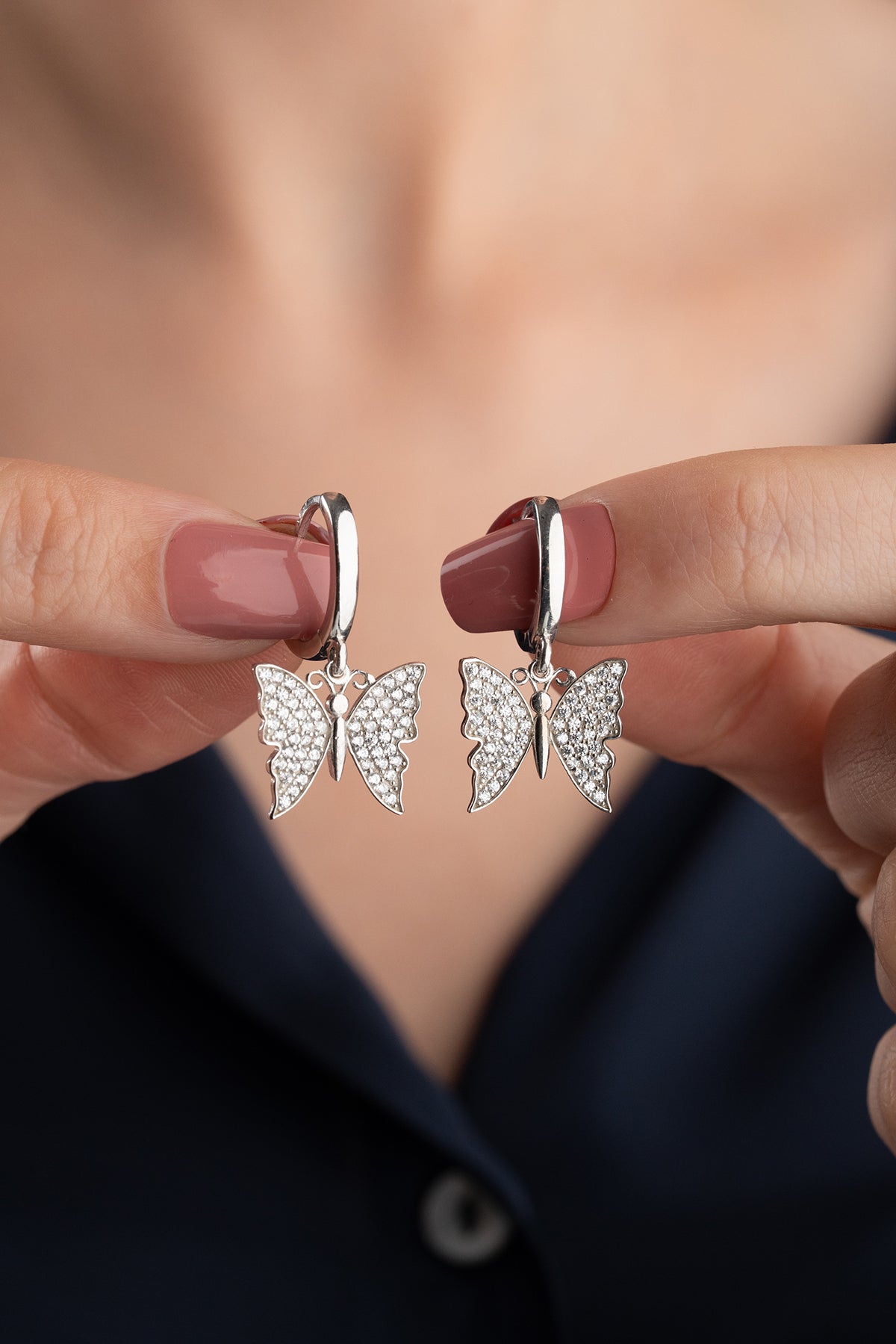 Pave Crystal Butterfly Hoop Earrings