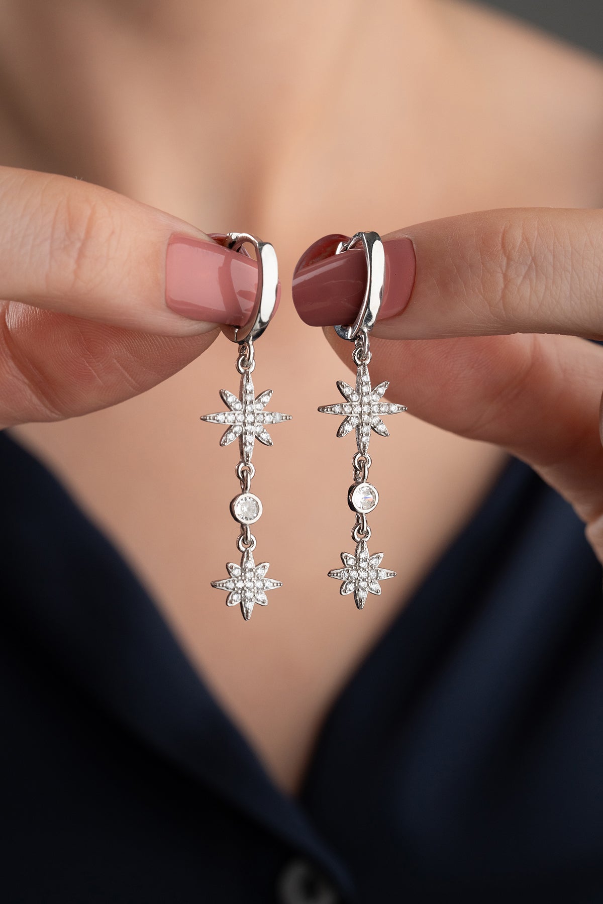 Double Starburst Huggie Drop Earrings