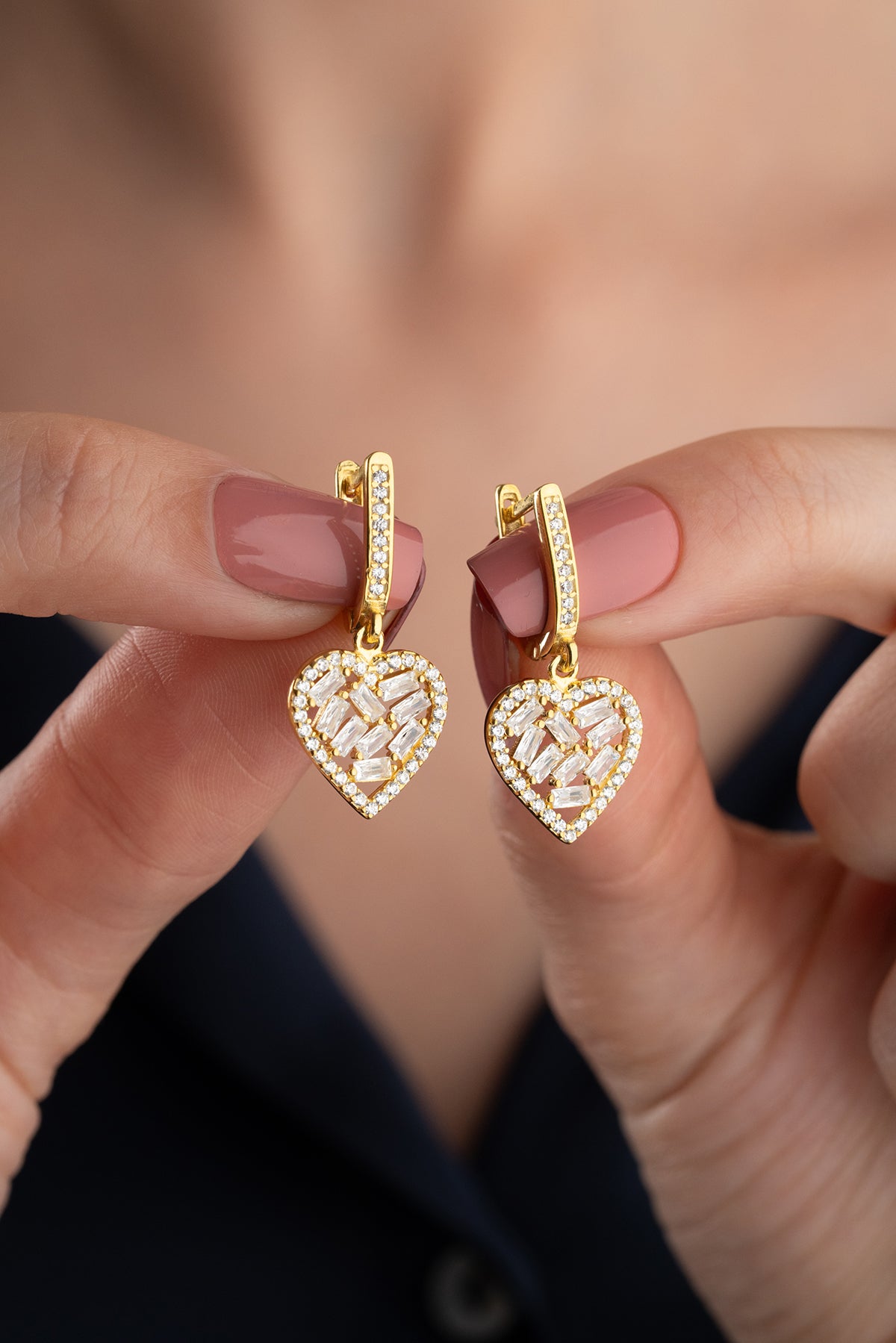 Baguette Crystal Heart Hoop Earrings