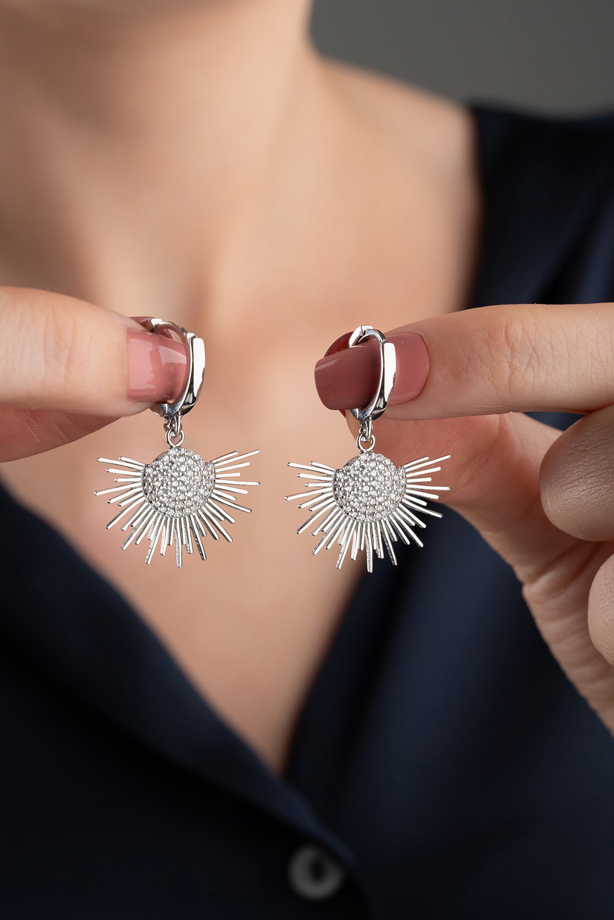 Sunburst Pave Drop Huggie Earrings