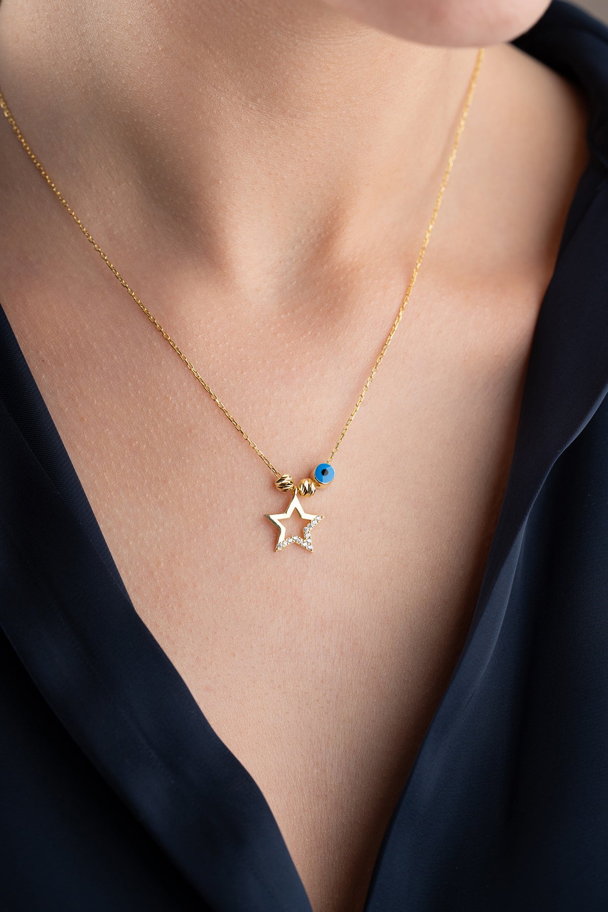 Star and Evil Eye Pendant Necklace