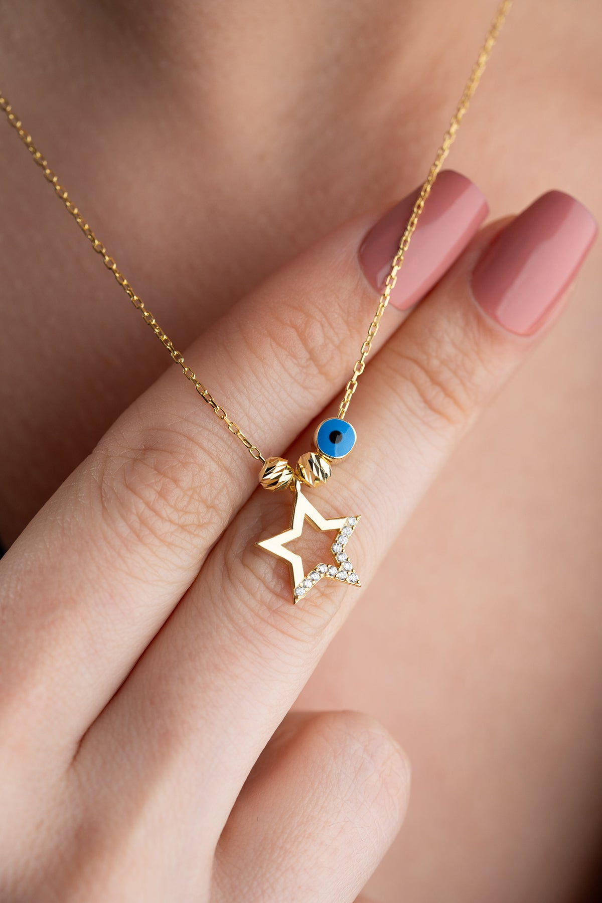 Star and Evil Eye Pendant Necklace