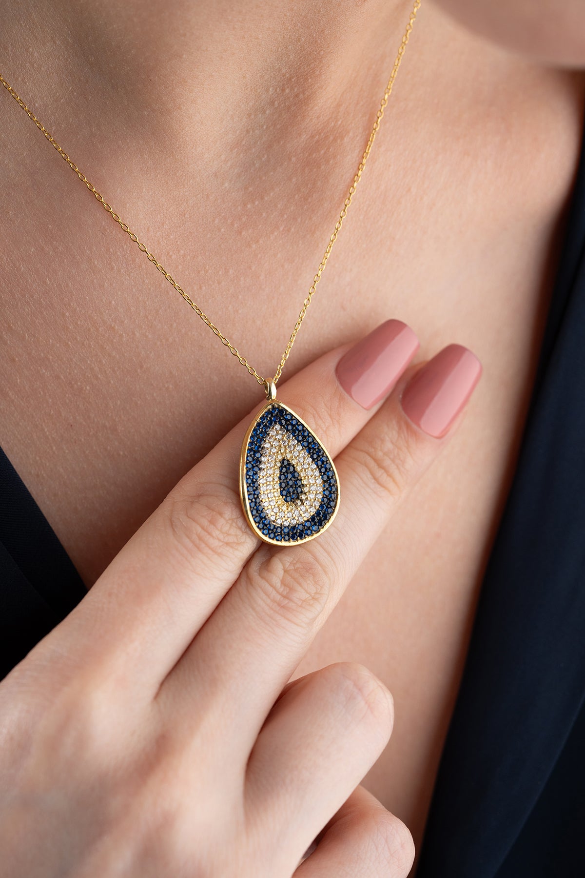Evil Eye Teardrop Pendant Necklace