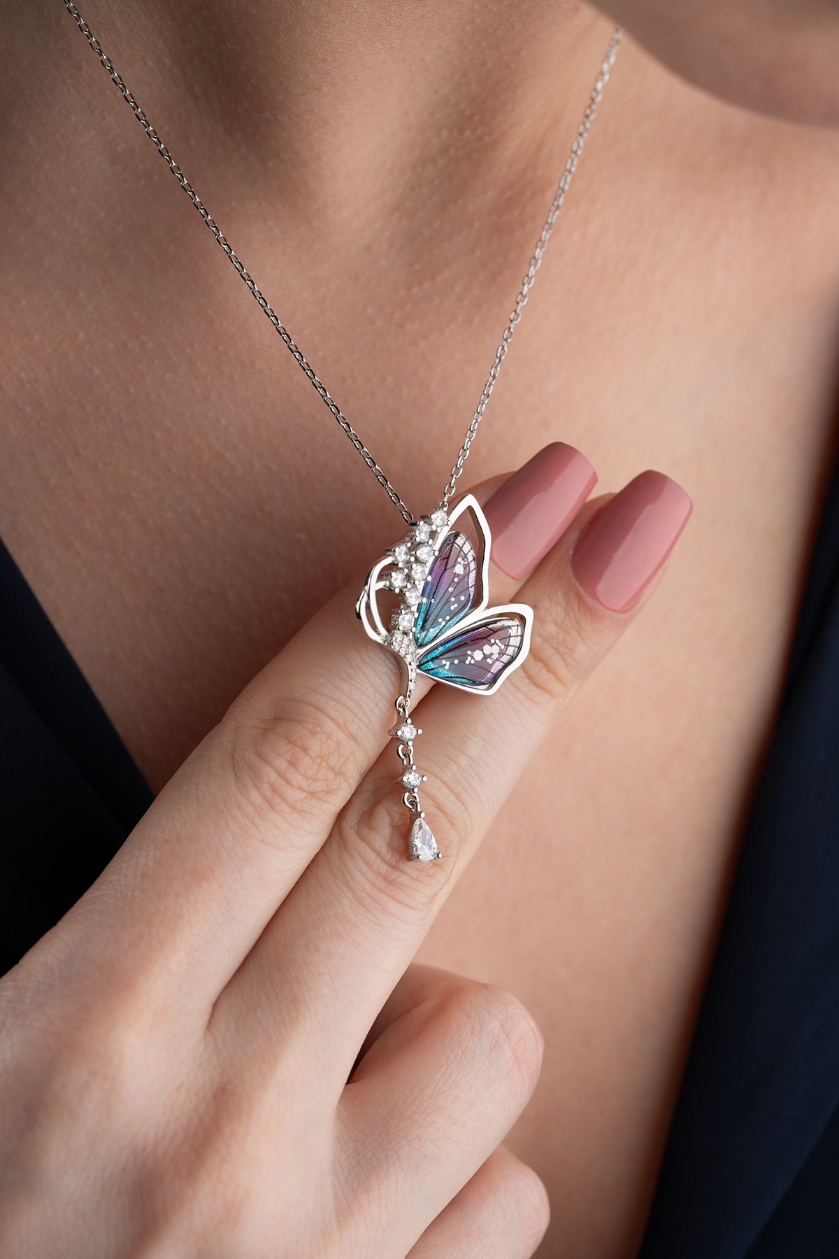 Iridescent Crystal Butterfly Necklace
