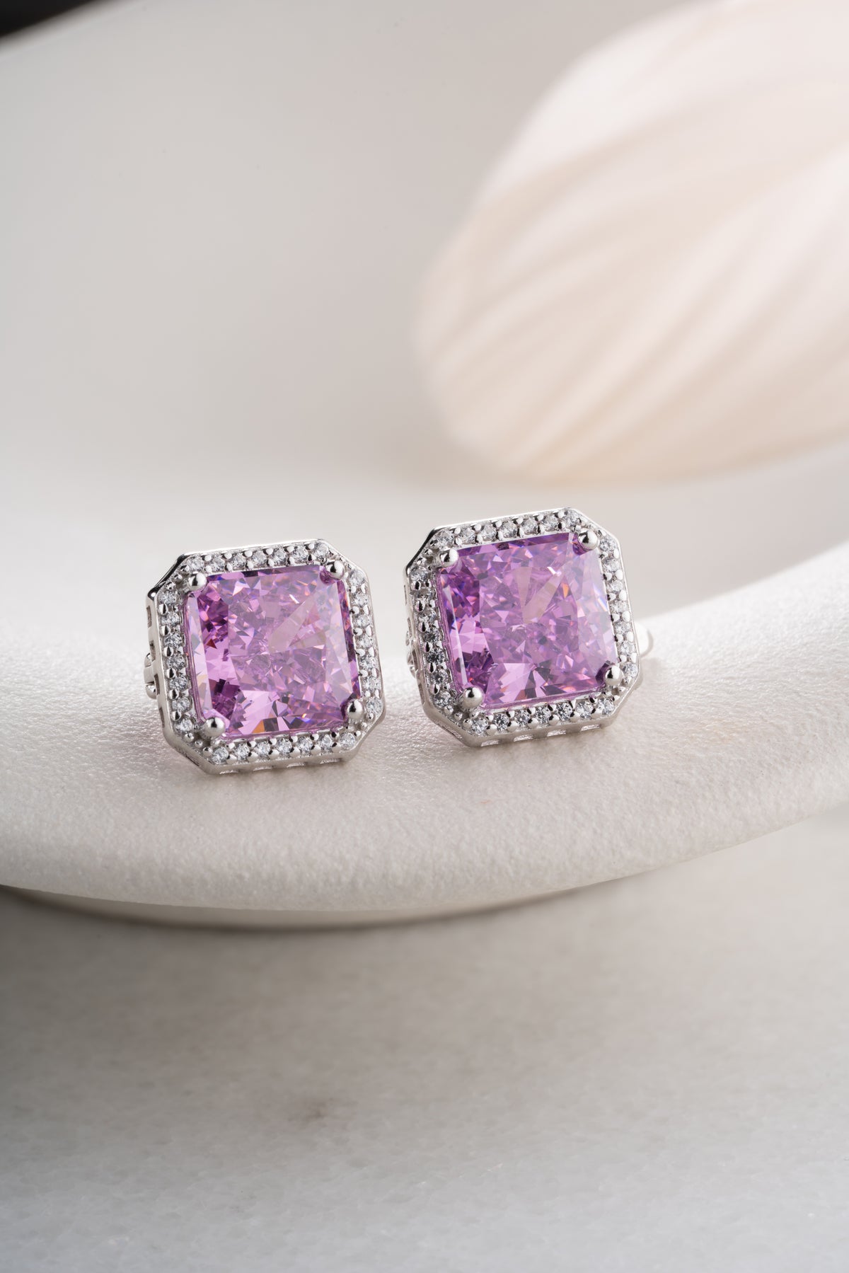 Purple Crystal Halo Stud Earrings