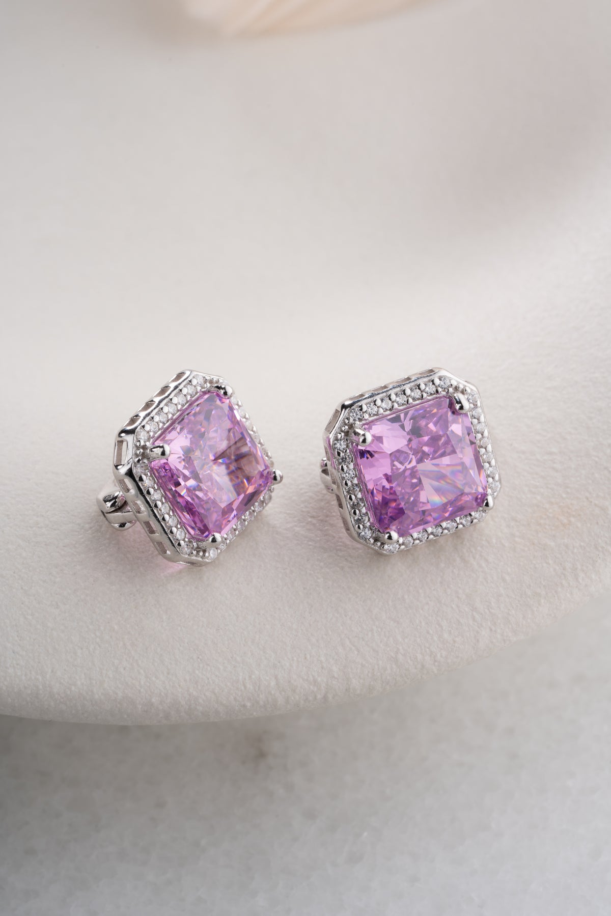 Purple Crystal Halo Stud Earrings